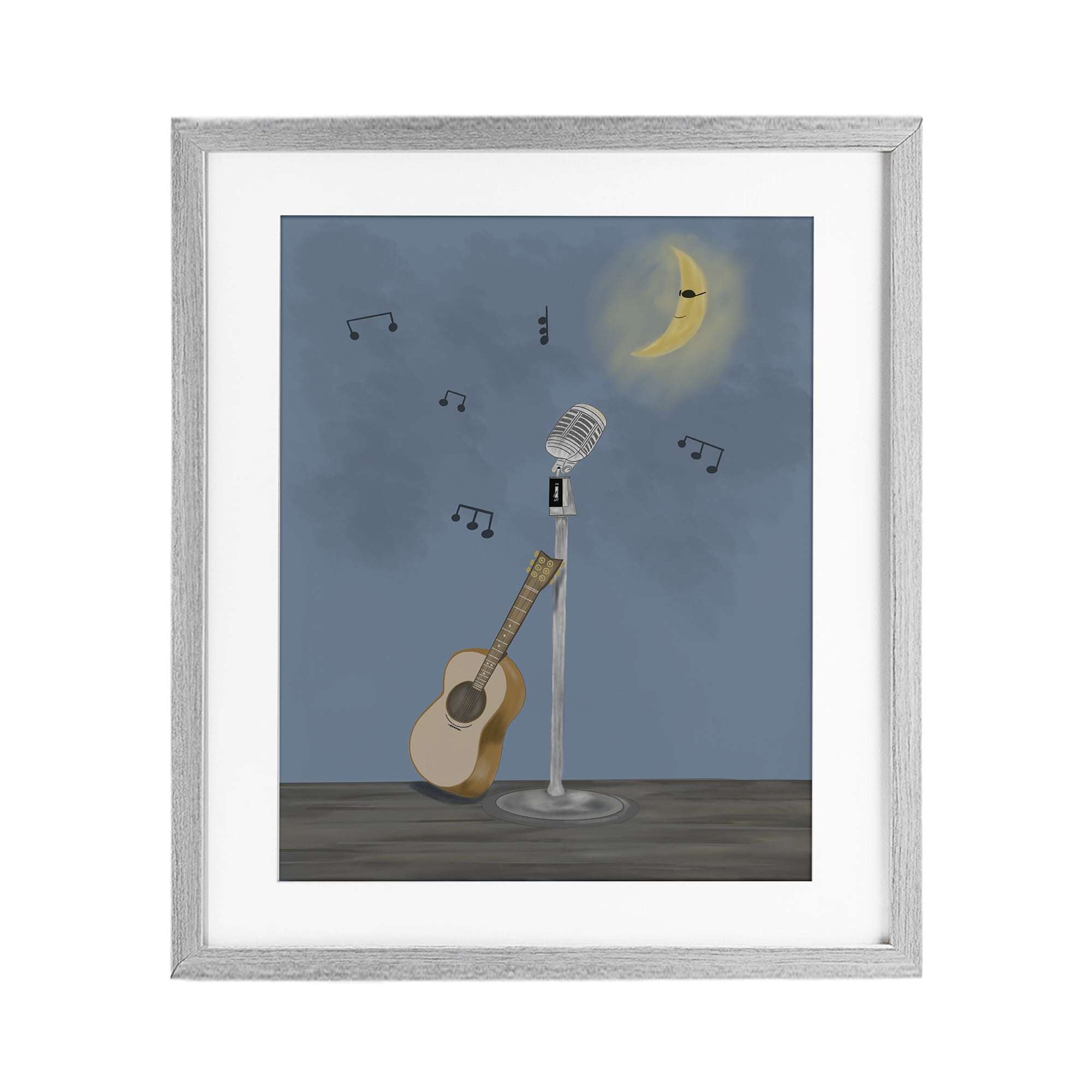 Stupell Industries Music And Moon Stage Gray Framed Print Under Glass, design by Leslie Hermosa