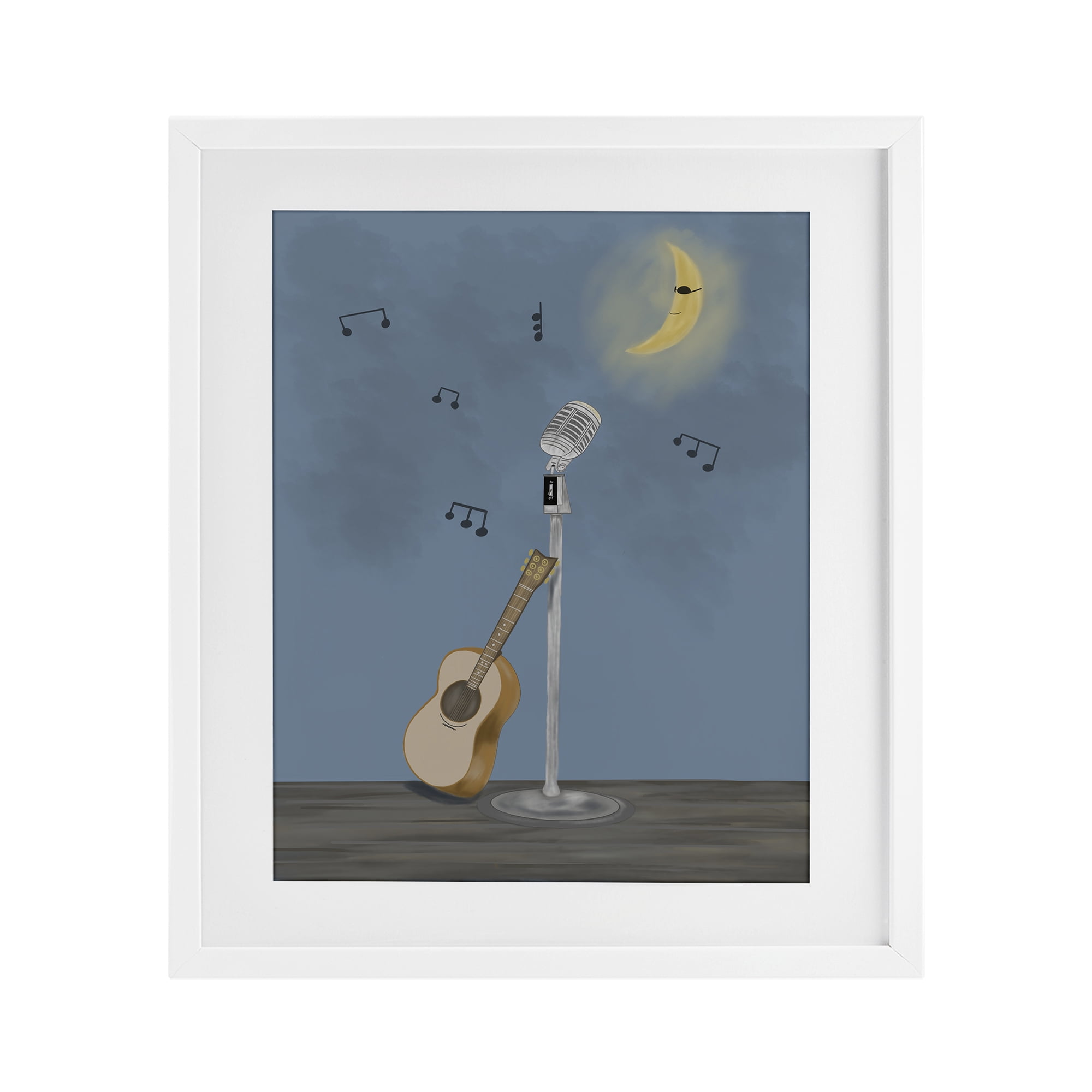 Stupell Industries Music And Moon Stage White Framed Print Under Glass, design by Leslie Hermosa
