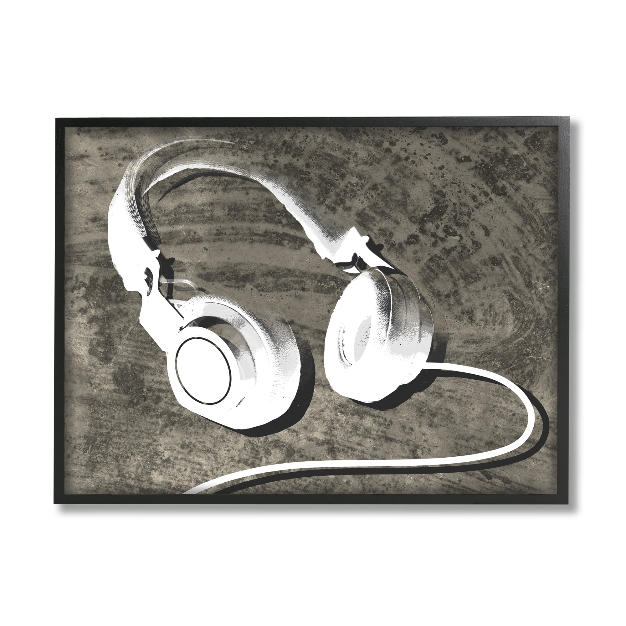 Stupell Industries Music Headset Over Brown Rustic Wood Grain Pattern, 14 x 11, Design by Daphne Polselli