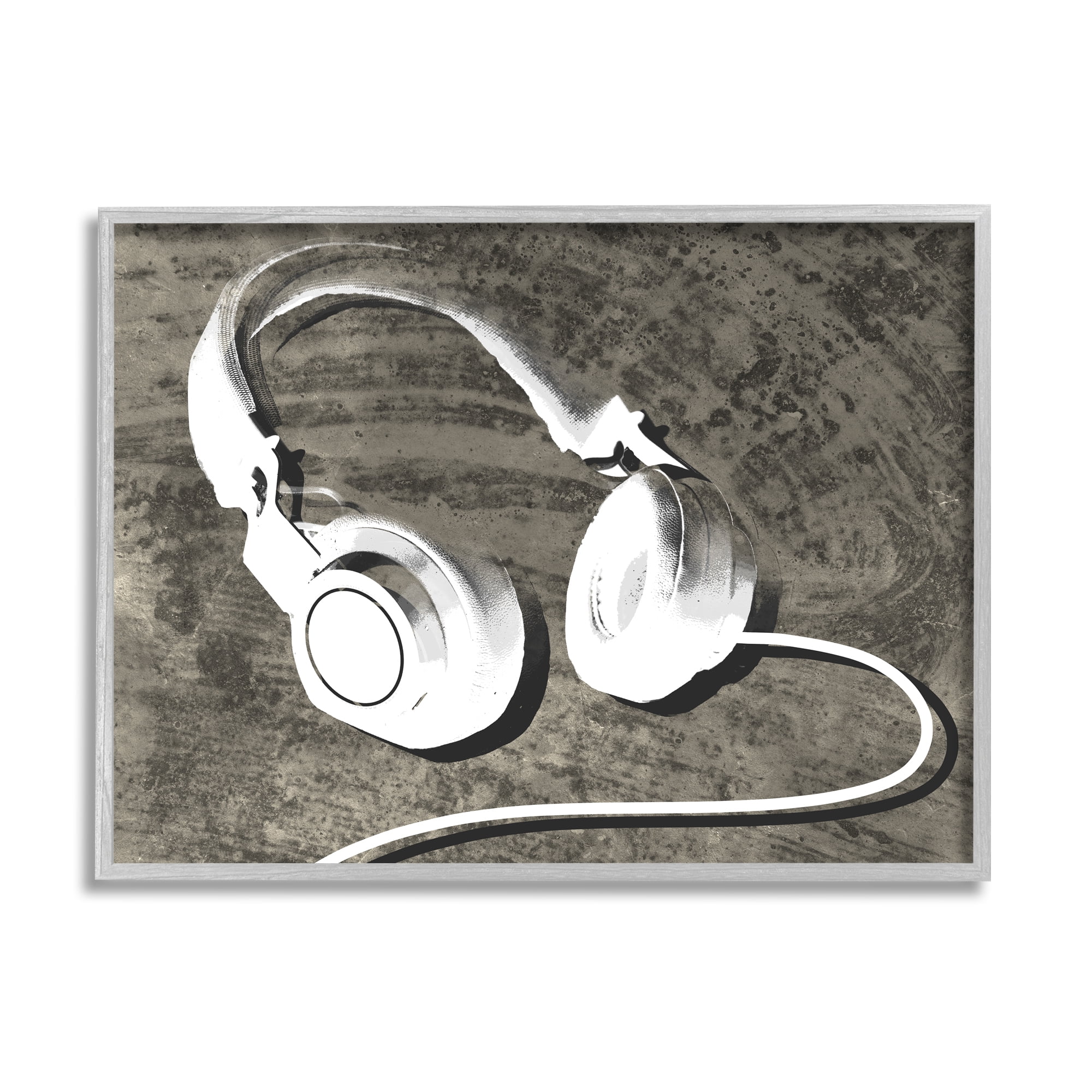 Stupell Industries Music Headset Over Brown Rustic Wood Grain Pattern, 14 x 11, Design by Daphne Polselli