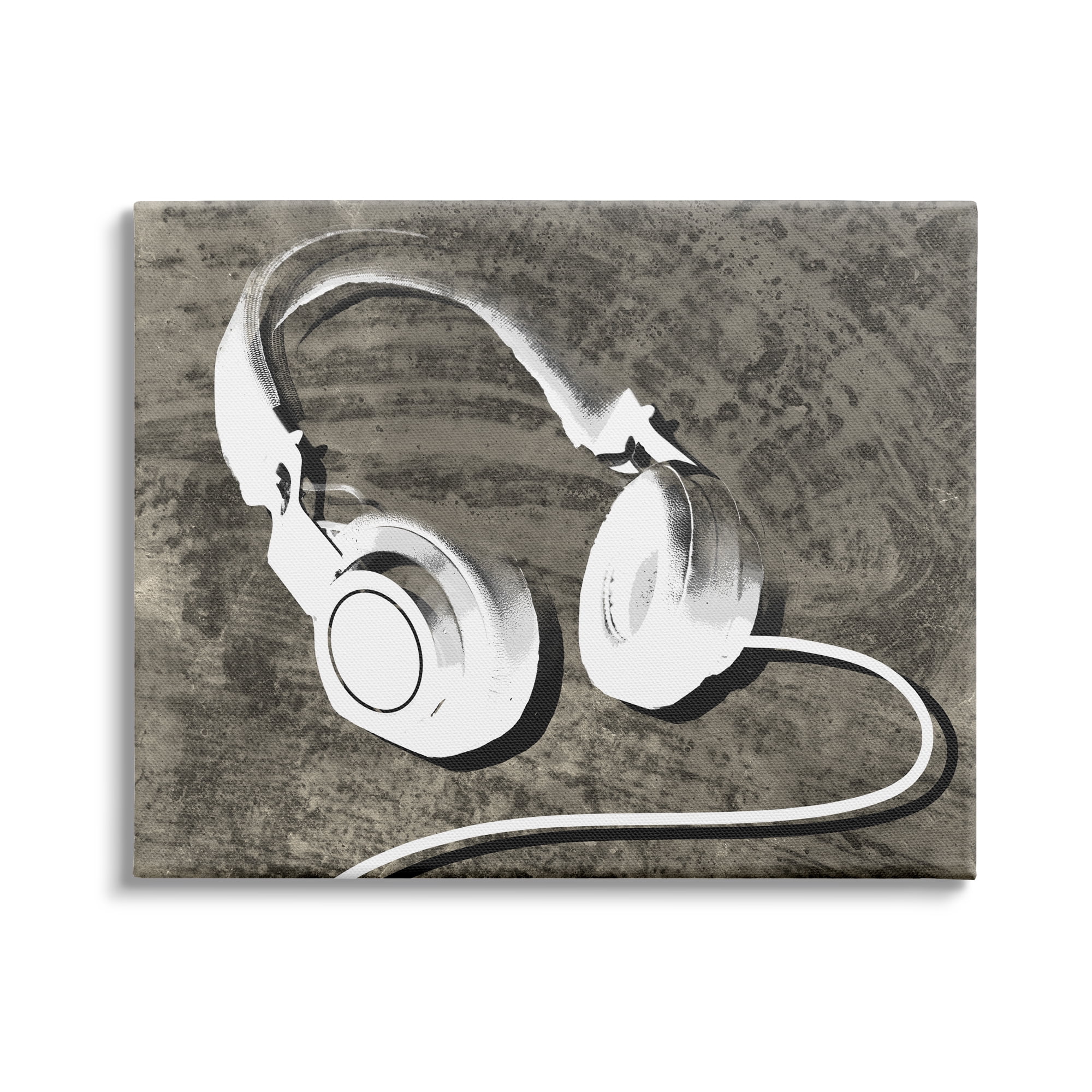 Stupell Industries Music Headset Over Brown Rustic Wood Grain Pattern, 30 x 24, Design by Daphne Polselli