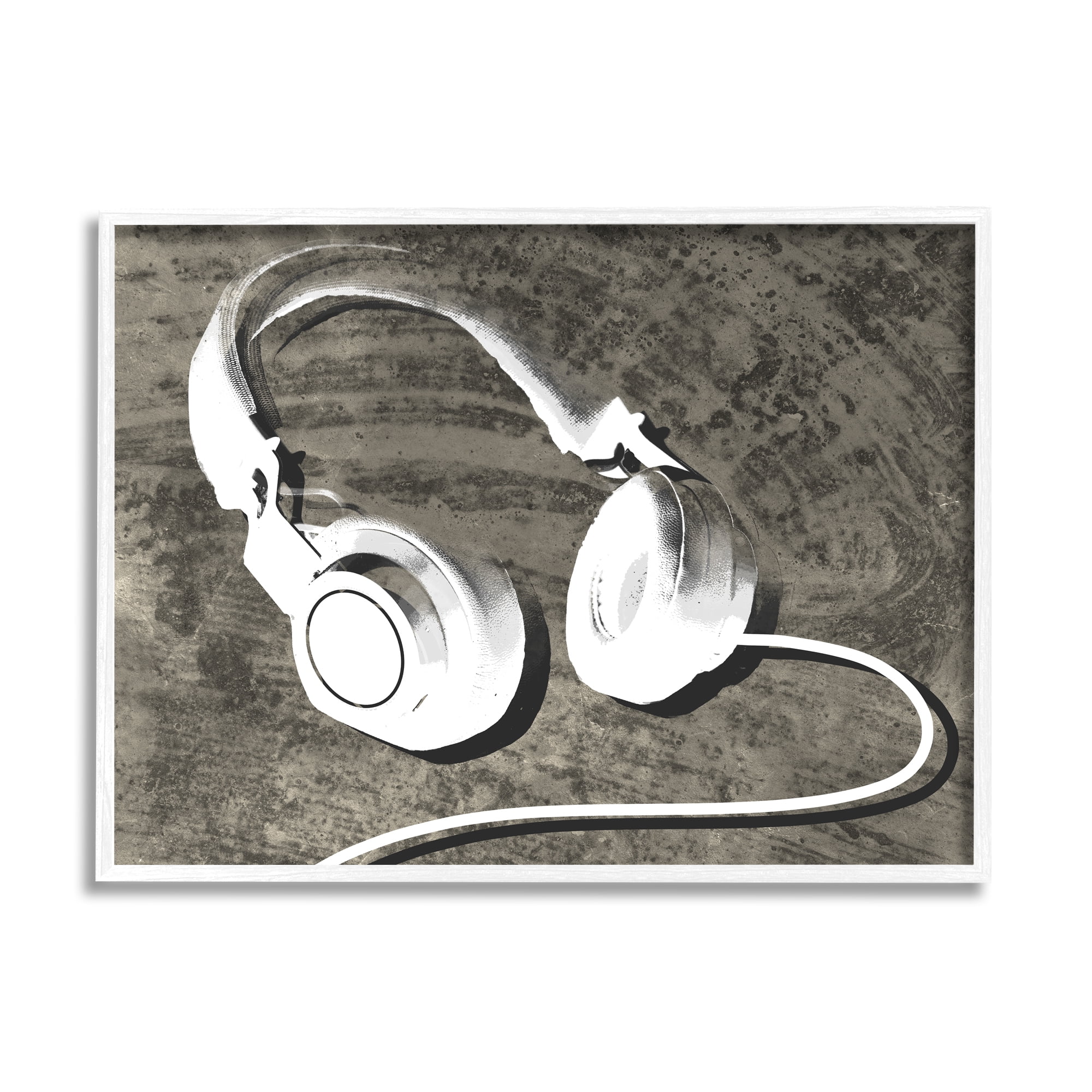Stupell Industries Music Headset Over Brown Rustic Wood Grain Pattern, 30 x 24, Design by Daphne Polselli