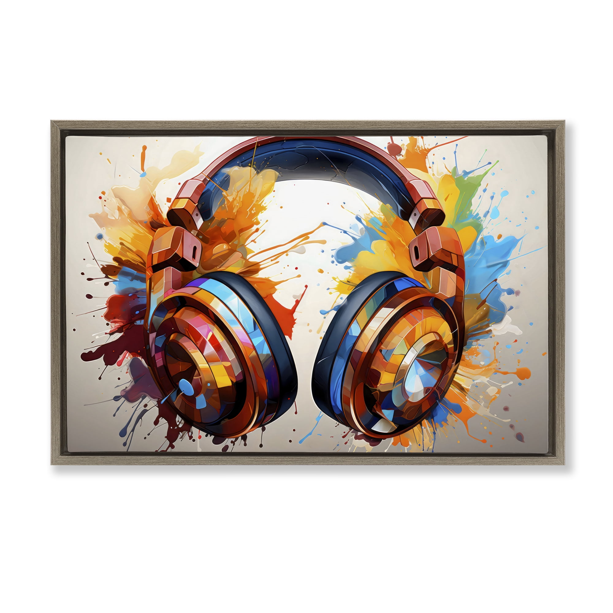 Stupell Industries Music In Color Splatter Brown Framed Floater Canvas Wall Art, design by Creative Studio
