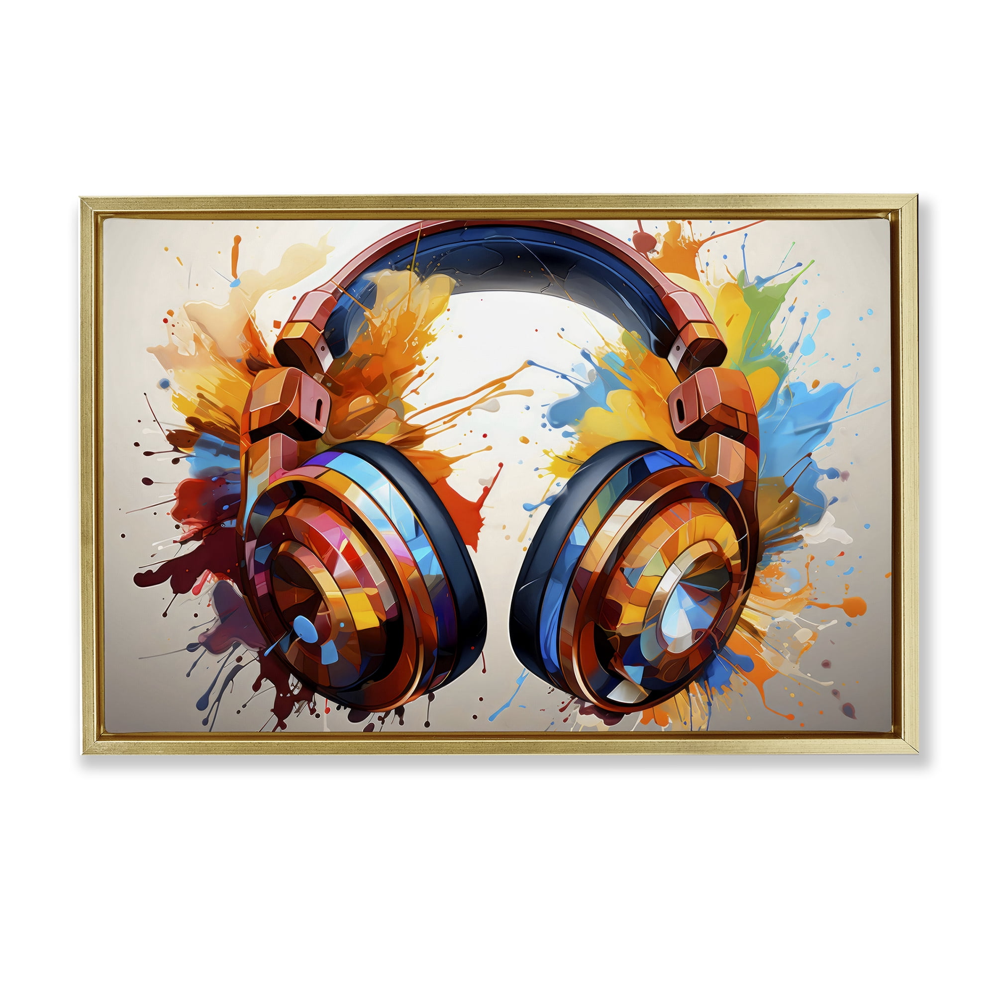Stupell Industries Music In Color Splatter Gold Framed Floater Canvas Wall Art, design by Creative Studio