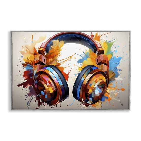 Stupell Industries Contemporary Music In Color Splatter Gray Framed Giclee Art, 30 x 20, by Creative Studio