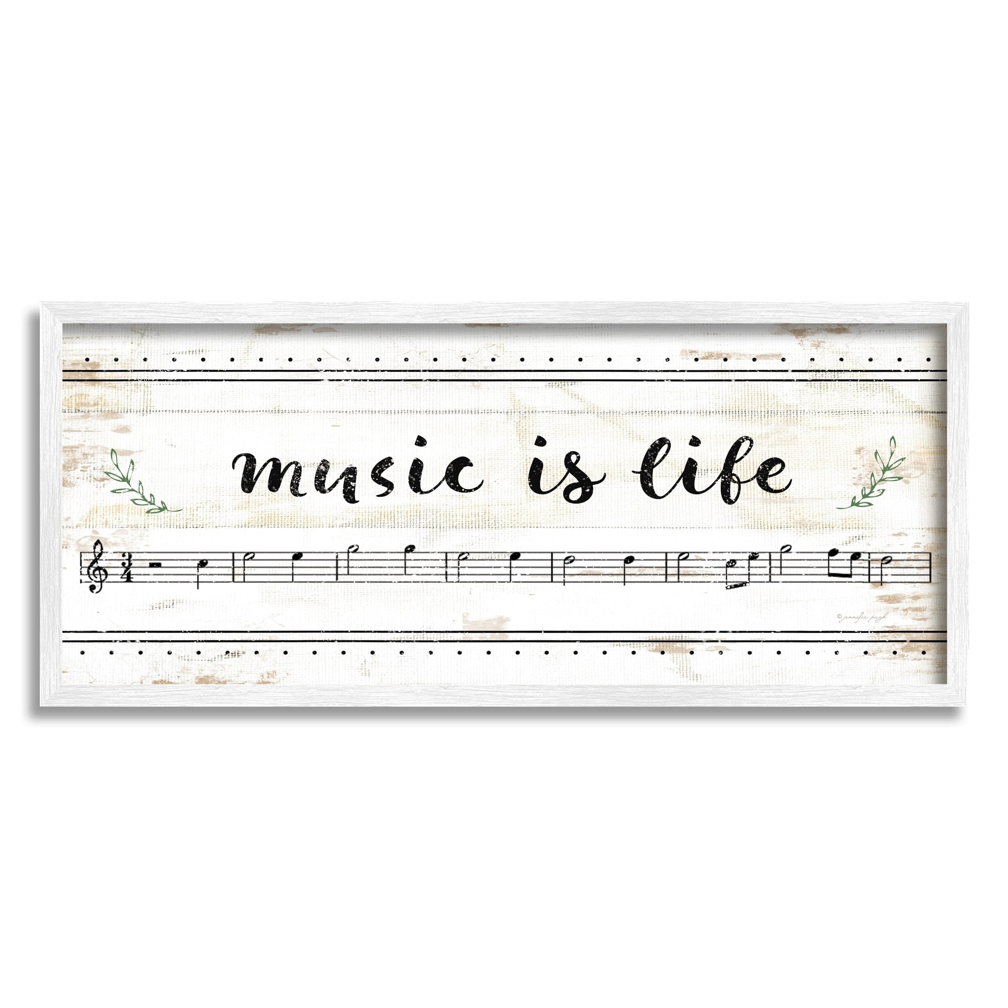 Stupell Industries Music Is Life Composition Paper with Black and White Notes, 13 x 30,Design by Jennifer Pugh