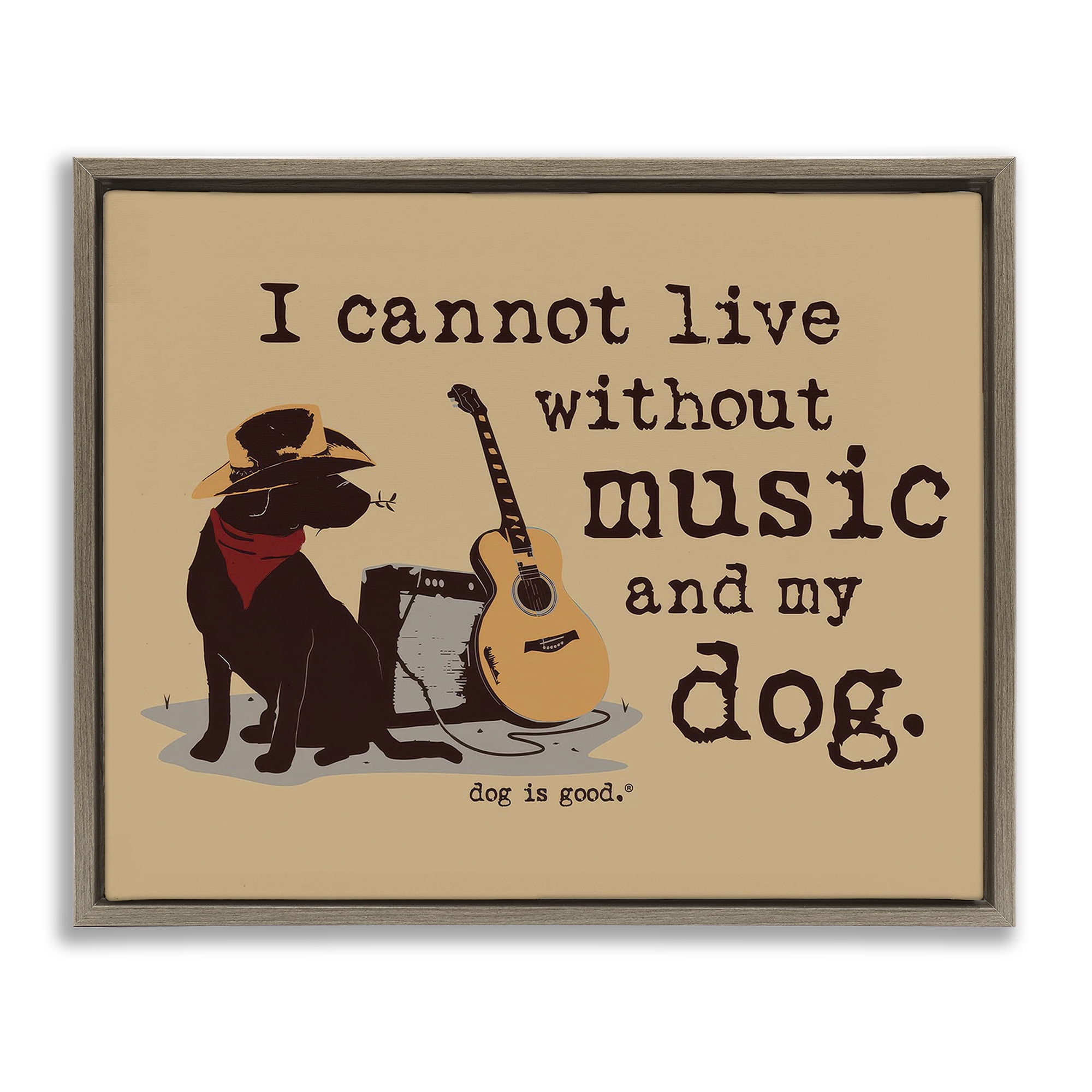 Stupell Industries Music & My Dog Animals Painting Brown Floater Framed Canvas Art Print Wall Art, 31 x 25