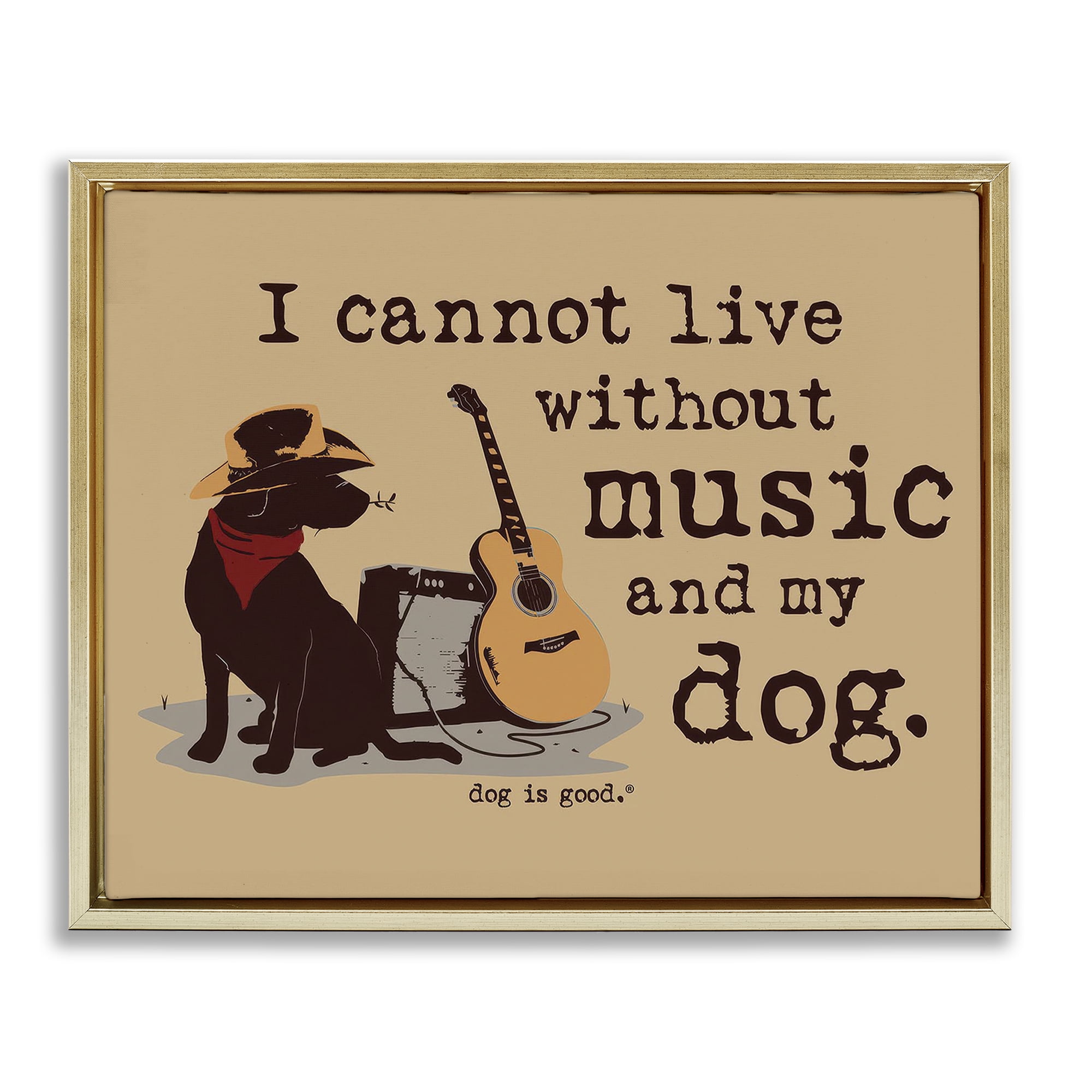 Stupell Industries Music & My Dog Animals Painting Gold Floater Framed Canvas Art Print Wall Art, 21 x 17