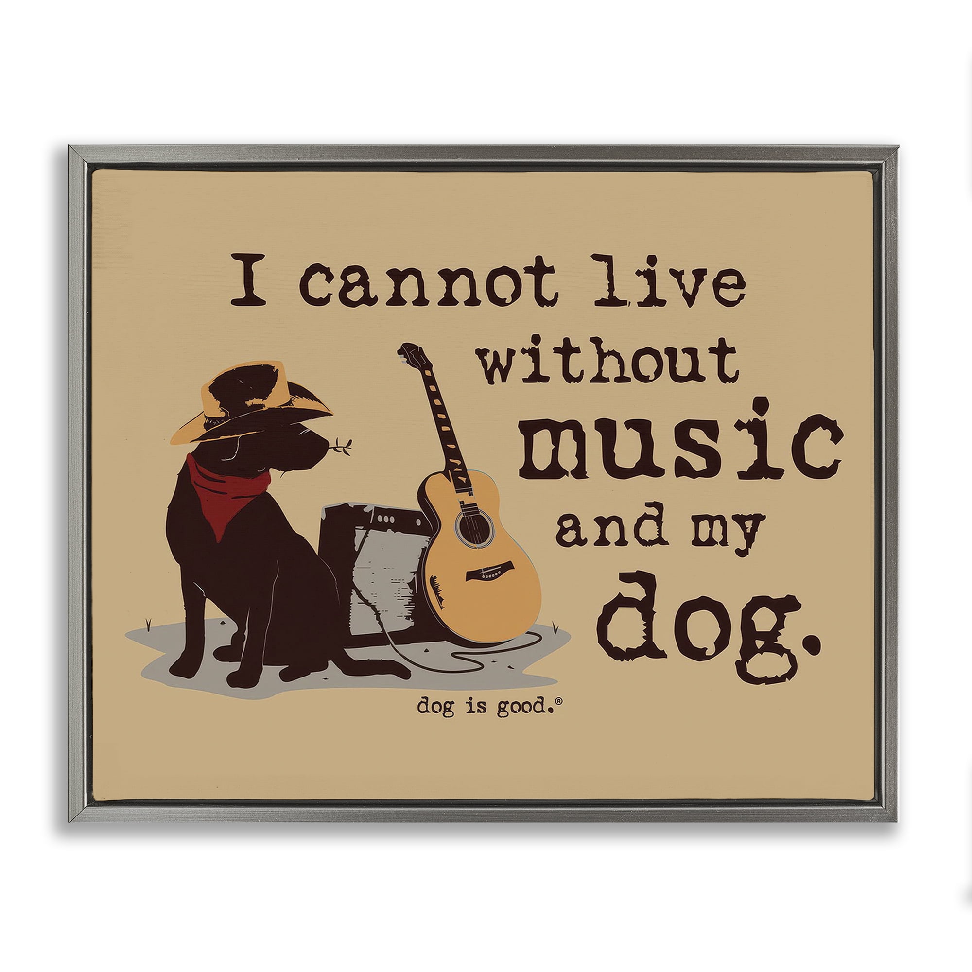 Stupell Industries Music & My Dog Animals Painting Gray Floater Framed Canvas Art Print Wall Art, 21 x 17