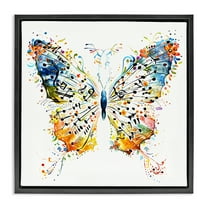 Stupell Industries Musical Butterfly Wings Insects Painting Black Floater Framed Canvas Art Print Wall Art, 18 x 18