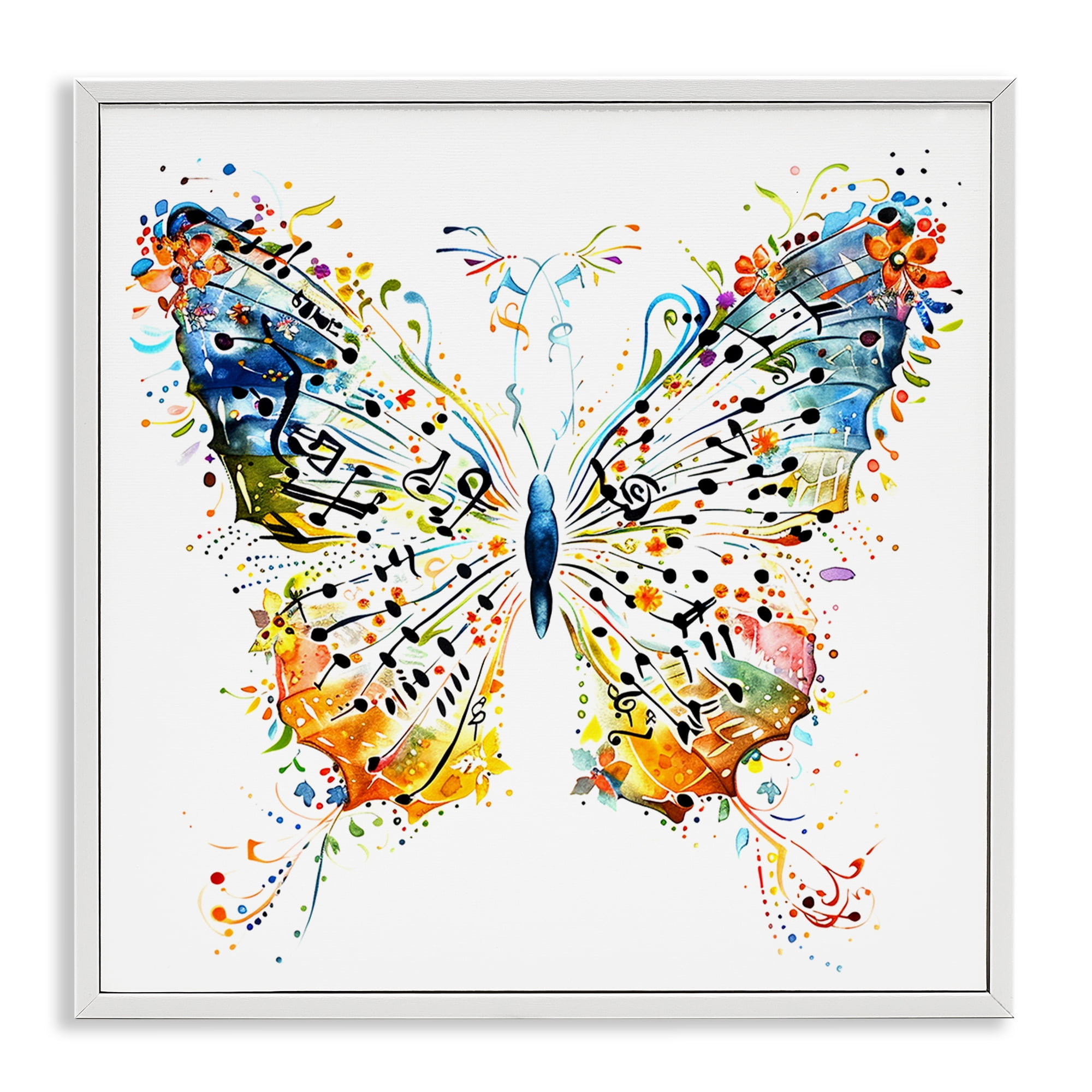 Stupell Industries Musical Butterfly Wings Insects Painting White Framed Art Print Wall Art, 17 x 17