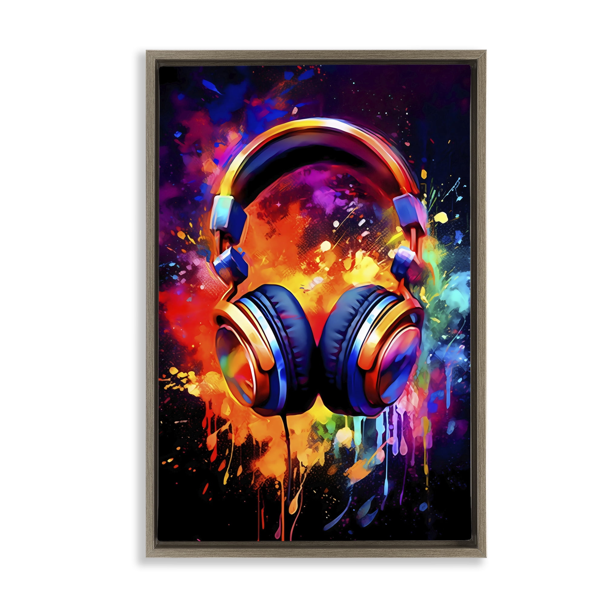 Stupell Industries Musical Color Pop Splash Brown Framed Floater Canvas Wall Art, design by Creative Studio