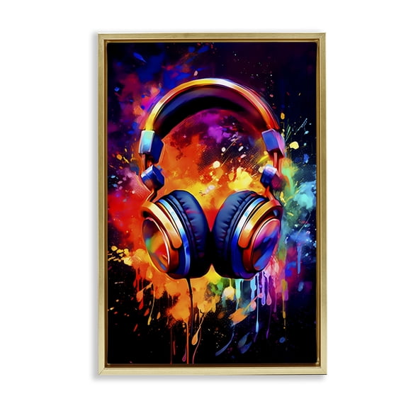 Stupell Industries Modern Musical Color Pop Splash Gold Floating Frame Canvas Art, 21 x 31, by Creative Studio