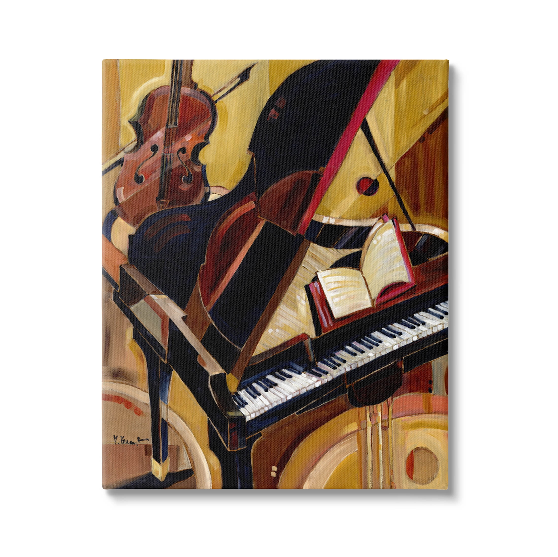 Modern Musical Instruments Painting on Canvas in Warm Tones