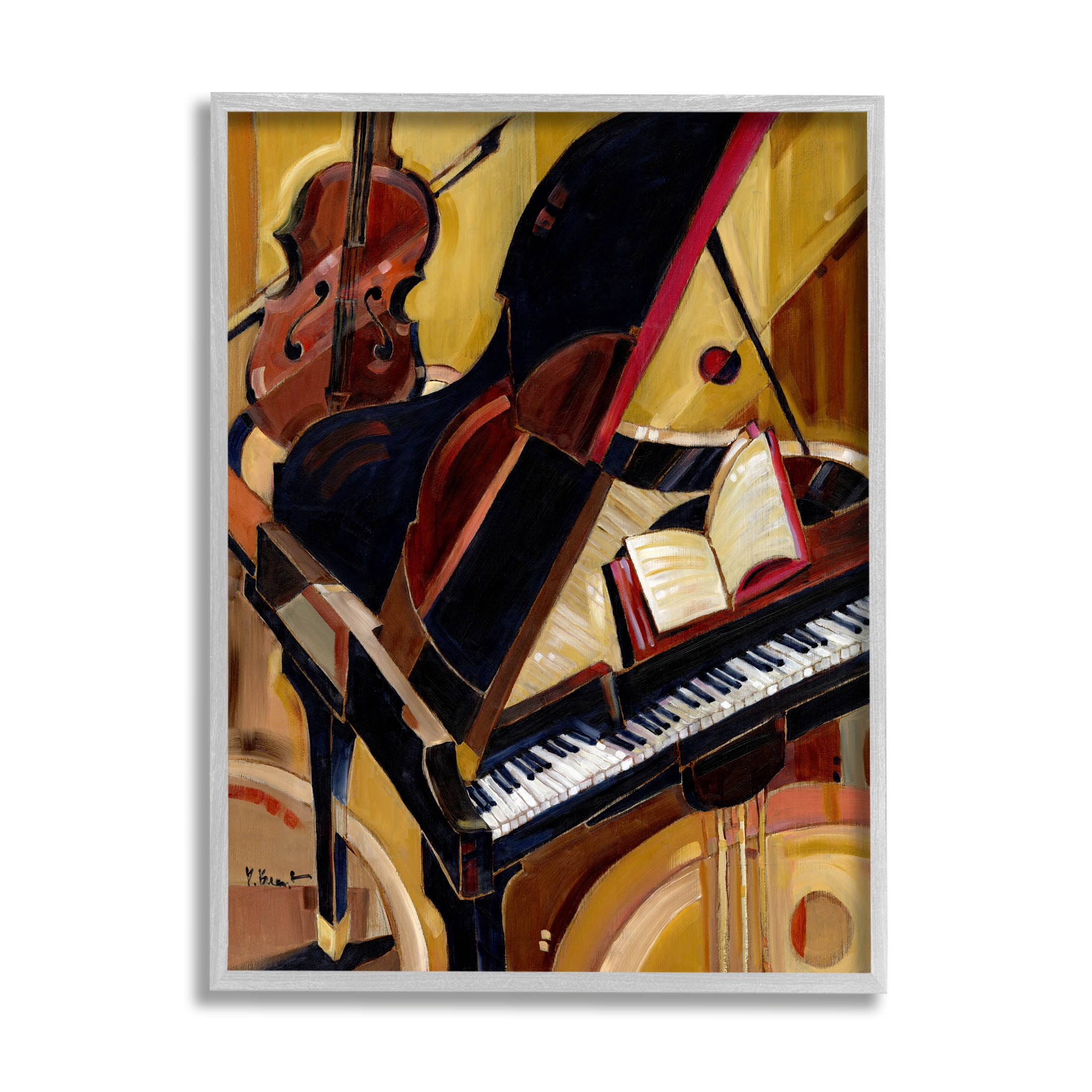 Stupell Industries Musical Instruments Modern Piano Painting Gray Framed Art Print Wall Art, Design by Paul Brent