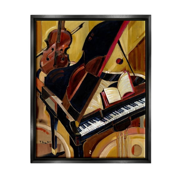 Stupell Industries Musical Instruments Modern Piano Painting Jet Black Floating Framed Canvas Print Wall Art, Design by Paul Brent