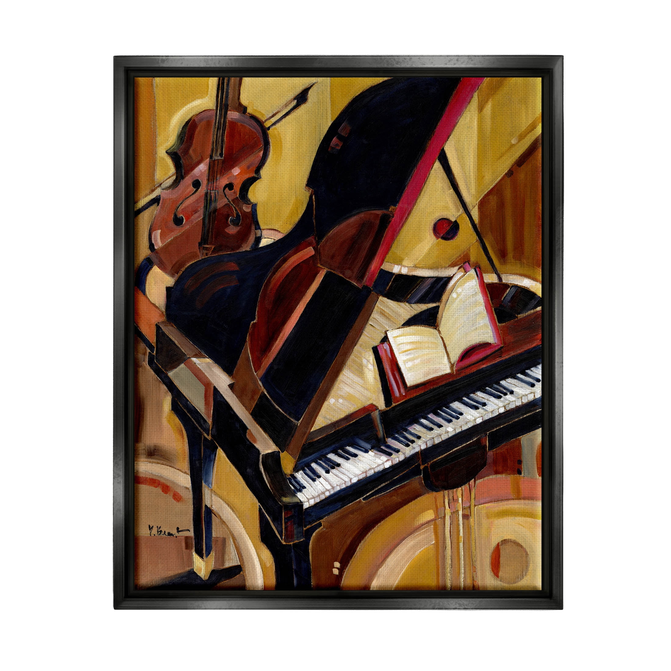 Stupell Industries Musical Instruments Modern Piano Painting Jet Black Floating Framed Canvas Print Wall Art, Design by Paul Brent