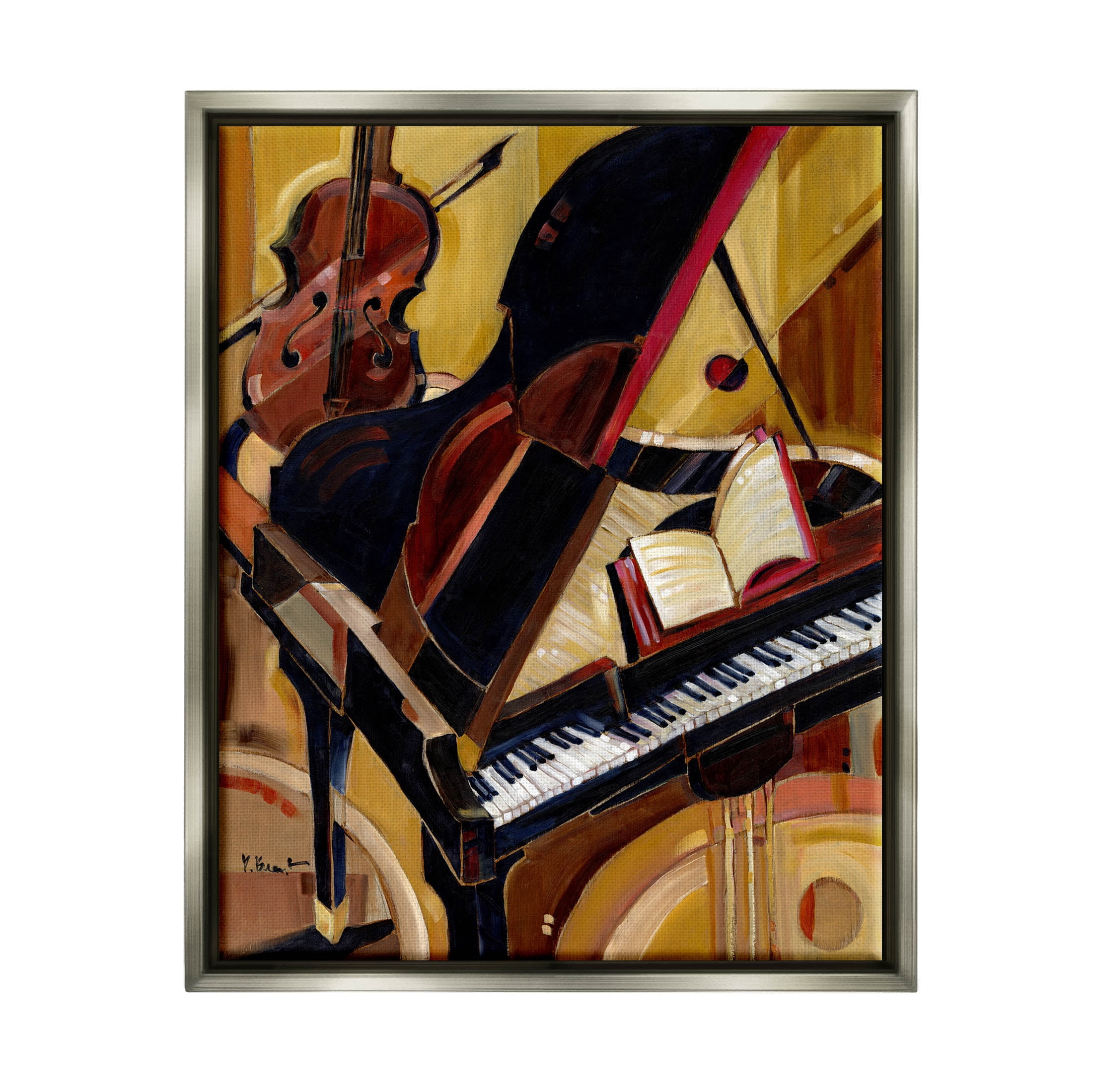 Stupell Industries Musical Instruments Modern Piano Painting Luster Gray Floating Framed Canvas Print Wall Art, Design by Paul Brent
