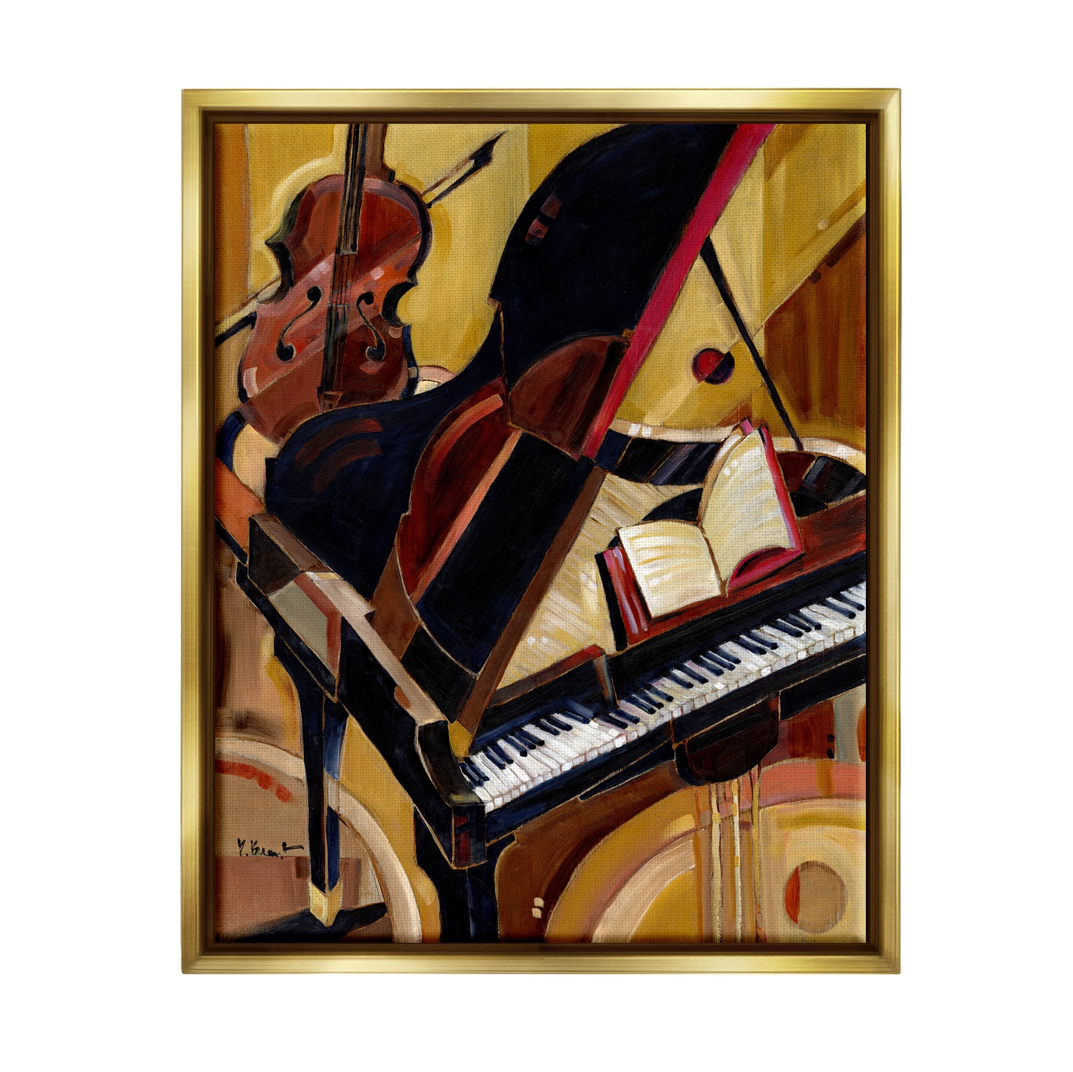 Stupell Industries Musical Instruments Modern Piano Painting Metallic Gold Floating Framed Canvas Print Wall Art, Design by Paul Brent
