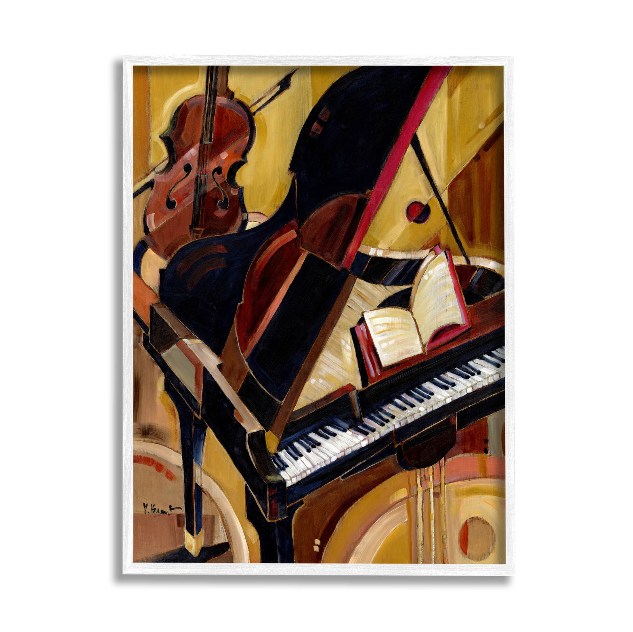 Stupell Industries Musical Instruments Modern Piano Painting White Framed Art Print Wall Art, Design by Paul Brent