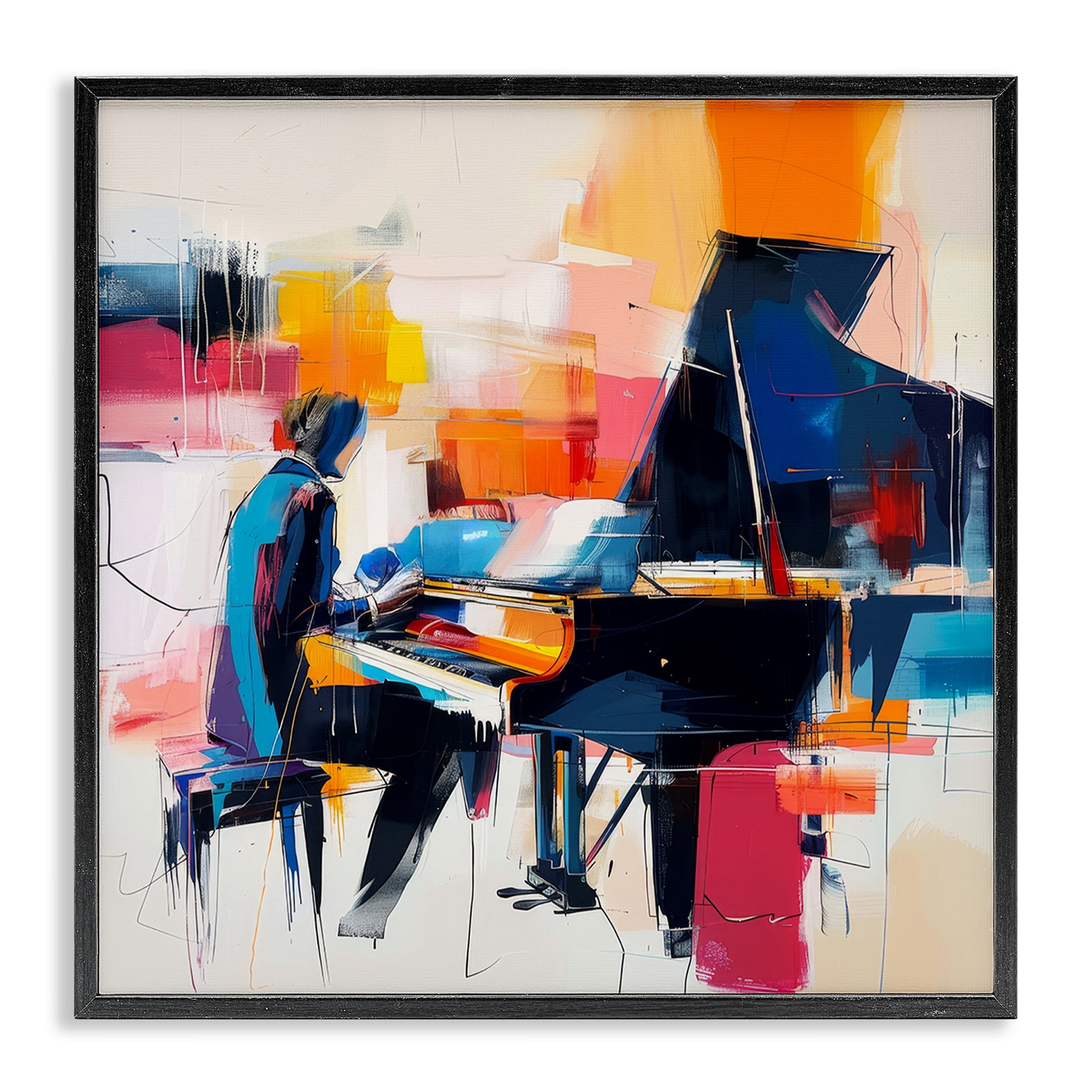 Stupell Industries Musical Melodies Piano Musician Performing Arts Painting Black Framed Art Print Wall Art, 24 x 24