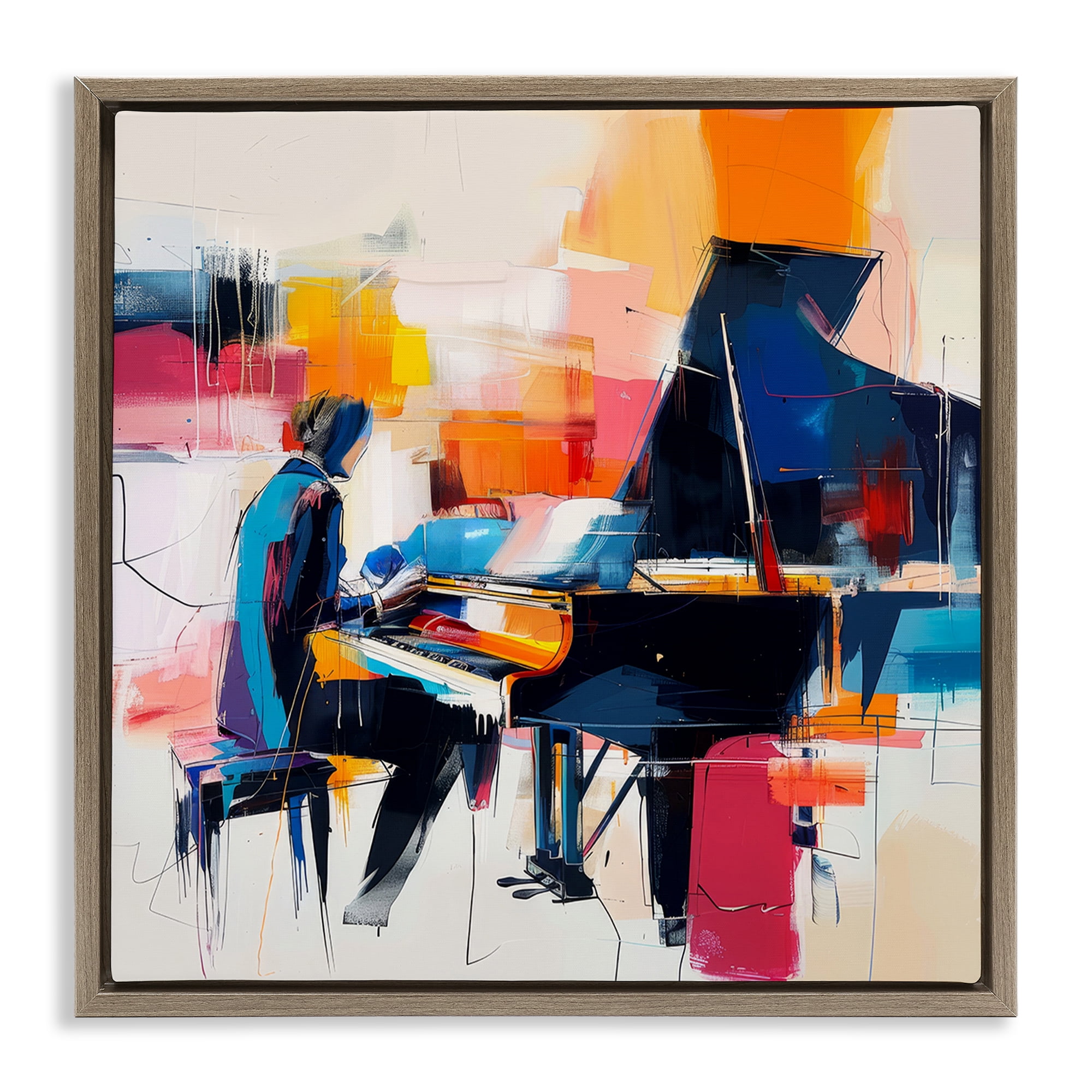 Stupell Industries Musical Melodies Piano Musician Performing Arts Painting Brown Floater Framed Canvas Art Print Wall Art, 25 x 25