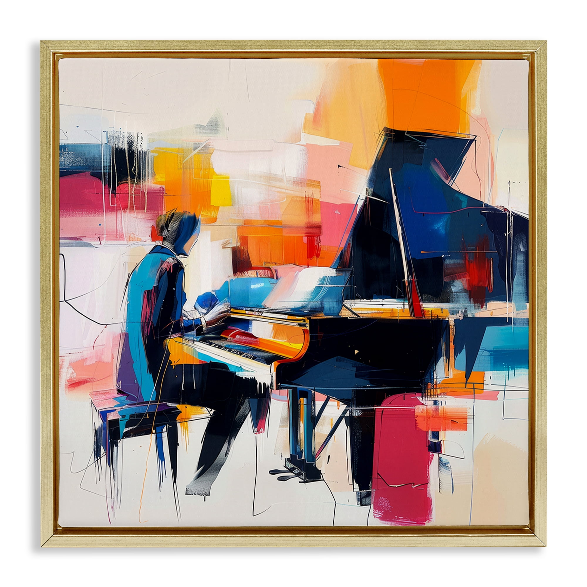 Stupell Industries Musical Melodies Piano Musician Performing Arts Painting Gold Floater Framed Canvas Art Print Wall Art, 18 x 18