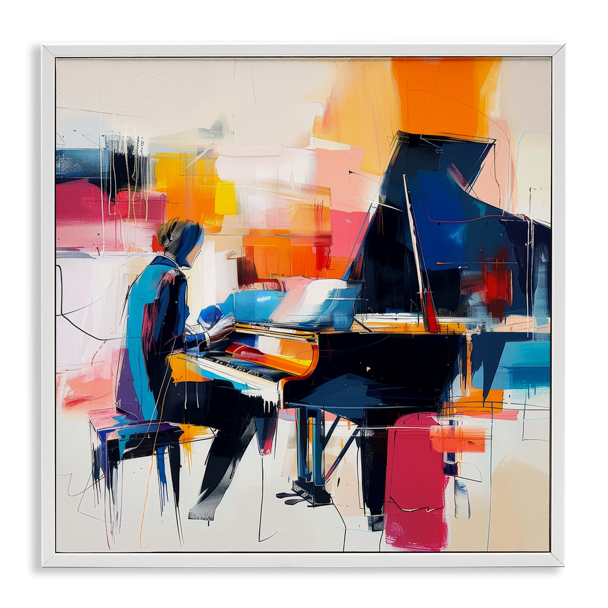 Stupell Industries Musical Melodies Piano Musician Performing Arts Painting White Framed Art Print Wall Art, 12 x 12