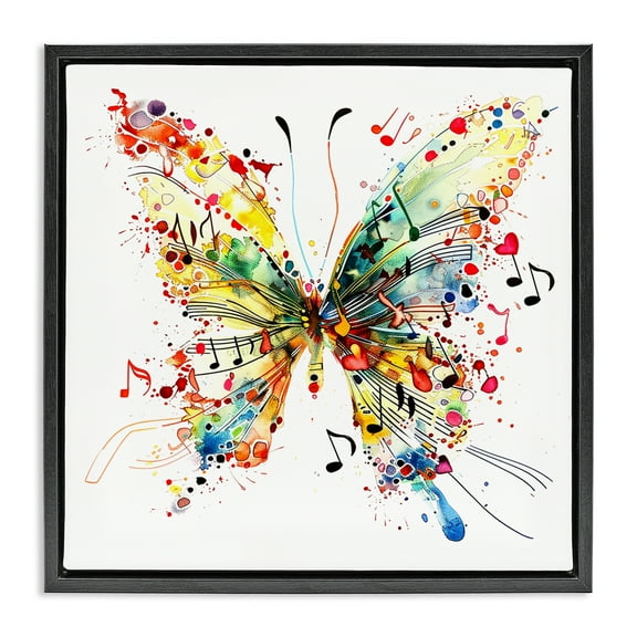 Stupell Industries Musical Song Butterfly Insects Painting Black Floater Framed Canvas Art Print Wall Art, 18 x 18