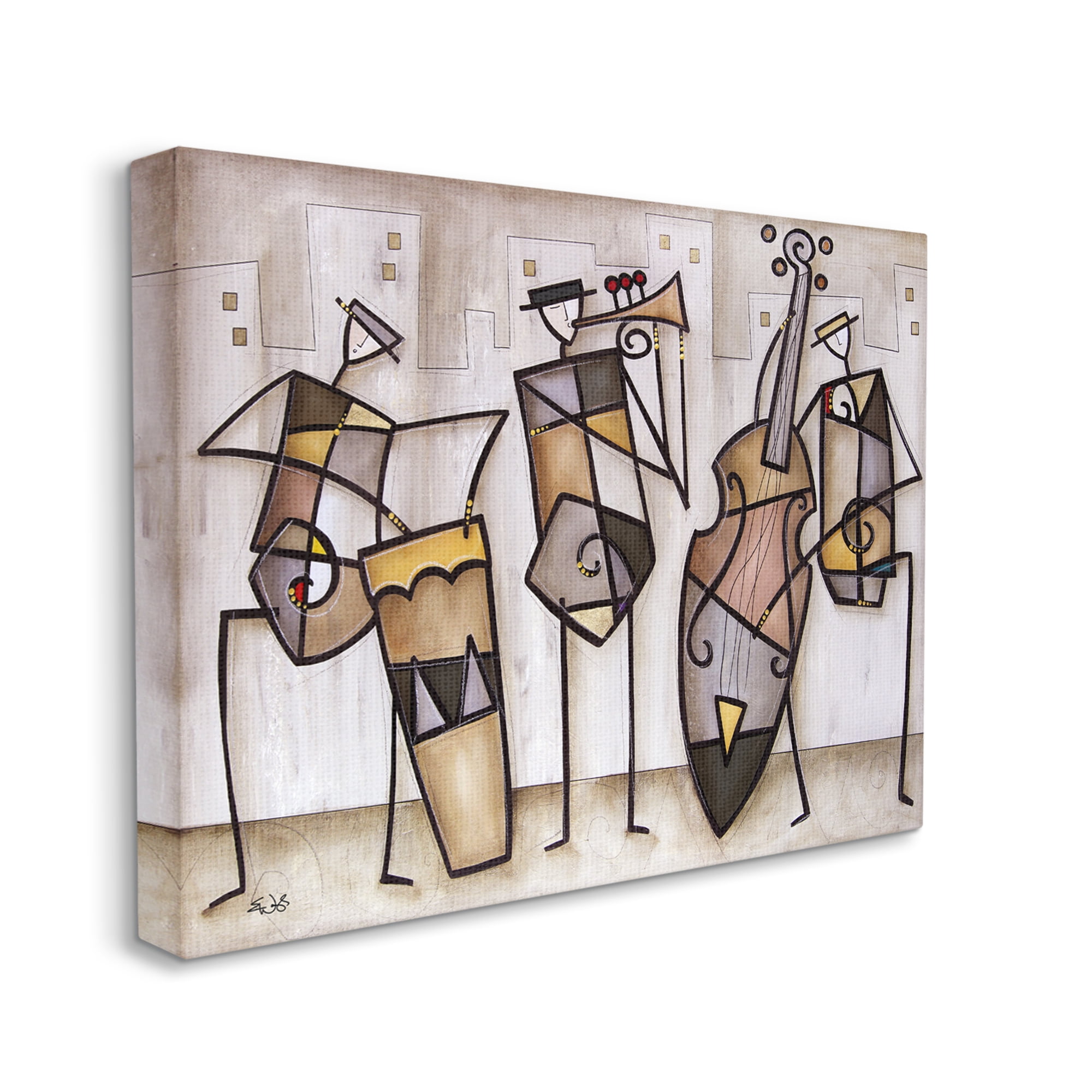 Musical Trio Abstract Art on Canvas in Beige and Brown