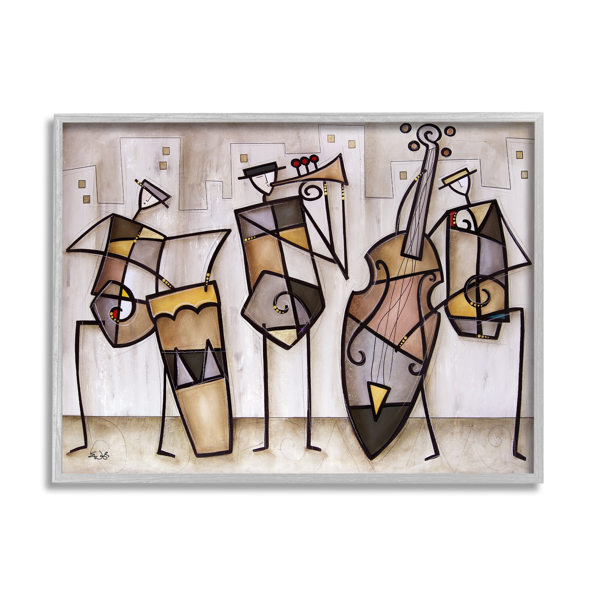 Stupell Industries Musical Trio Abstract Modern Painting Graphic Art Gray Framed Art Print Wall Art, 24x30, by Eric Waugh