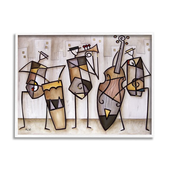 Stupell Industries Musical Trio Abstract Modern Painting Graphic Art White Framed Art Print Wall Art, 11x14, by Eric Waugh