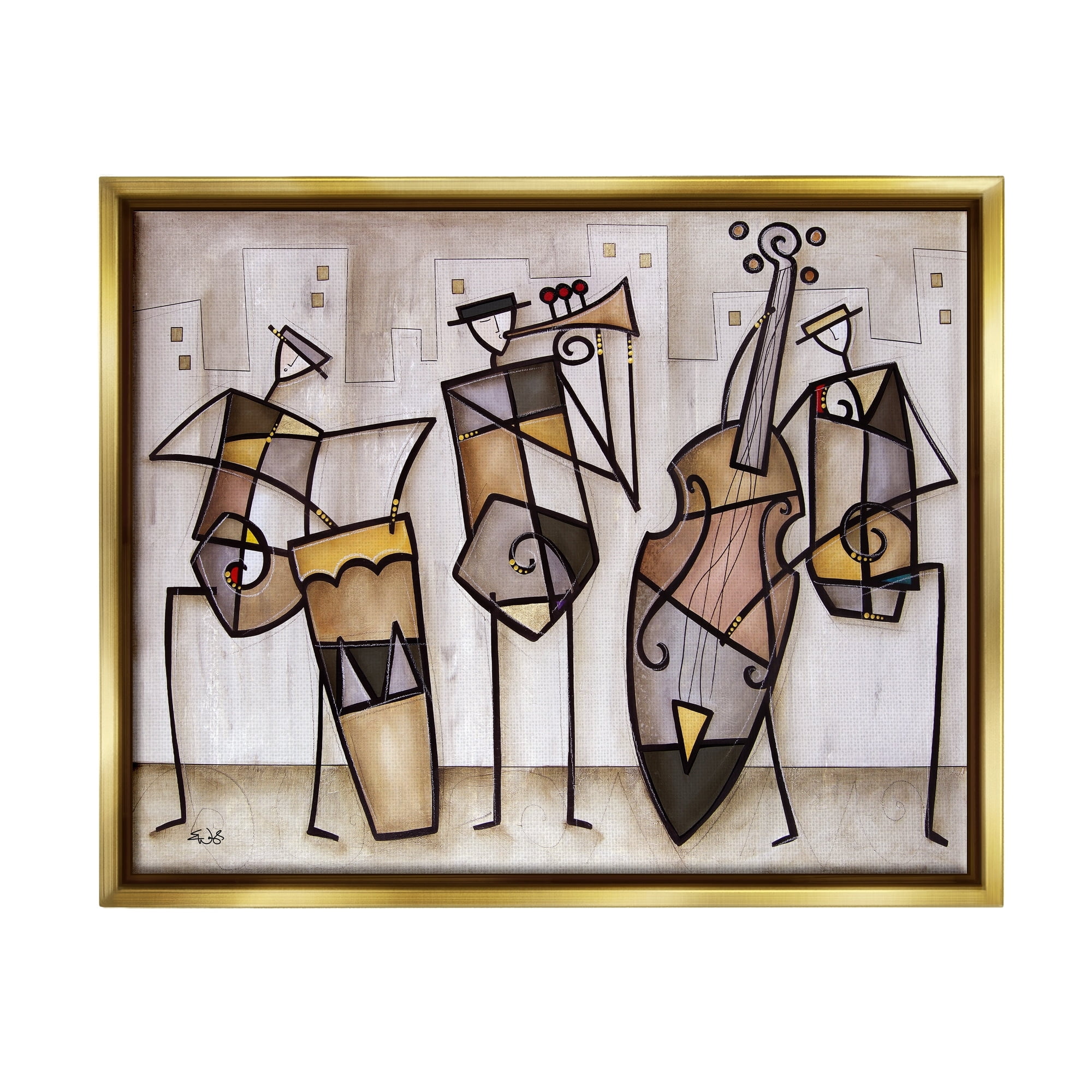 Stupell Industries Musical Trio Abstract Modern Painting Metallic Gold Framed Floating Canvas Wall Art, 24x30, by Eric Waugh