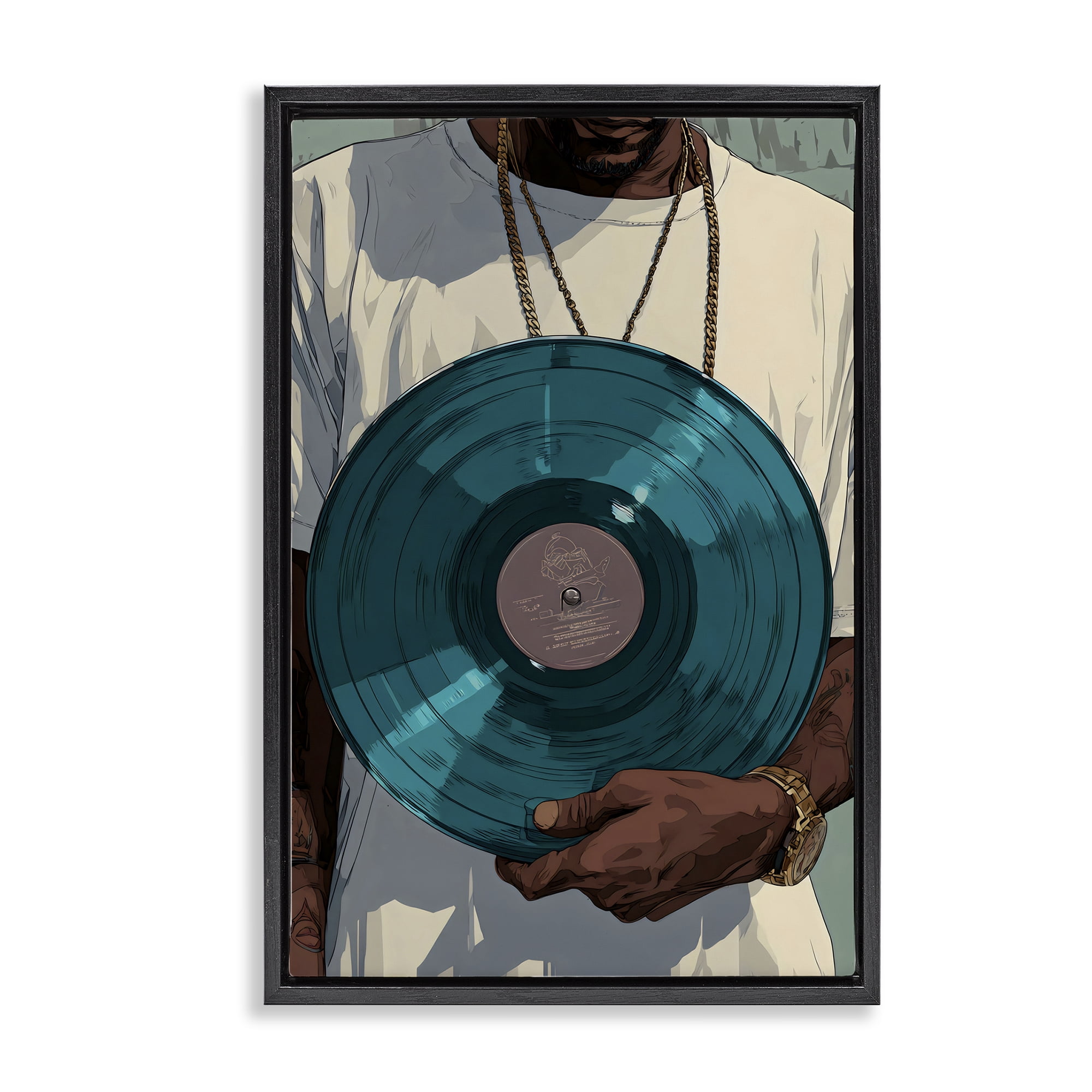 Stupell Industries Musician & Blue Music Record Black Framed Floater Canvas Wall Art, design by Franklyn Gregory