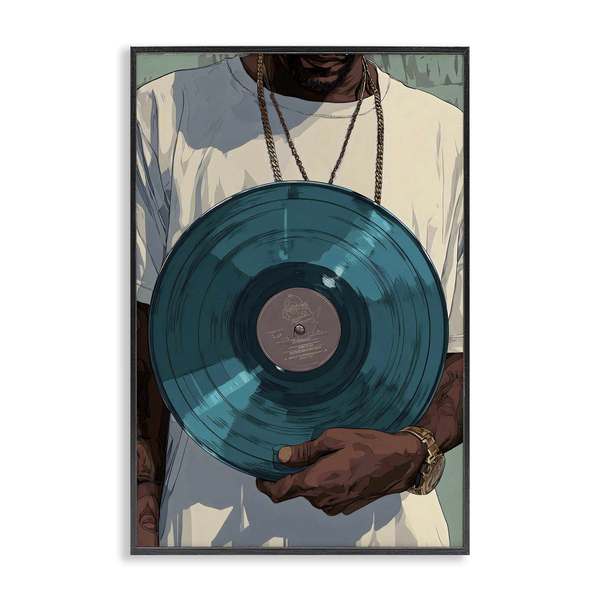 Stupell Industries Musician & Blue Music Record Black Framed Giclee Art, design by Franklyn Gregory