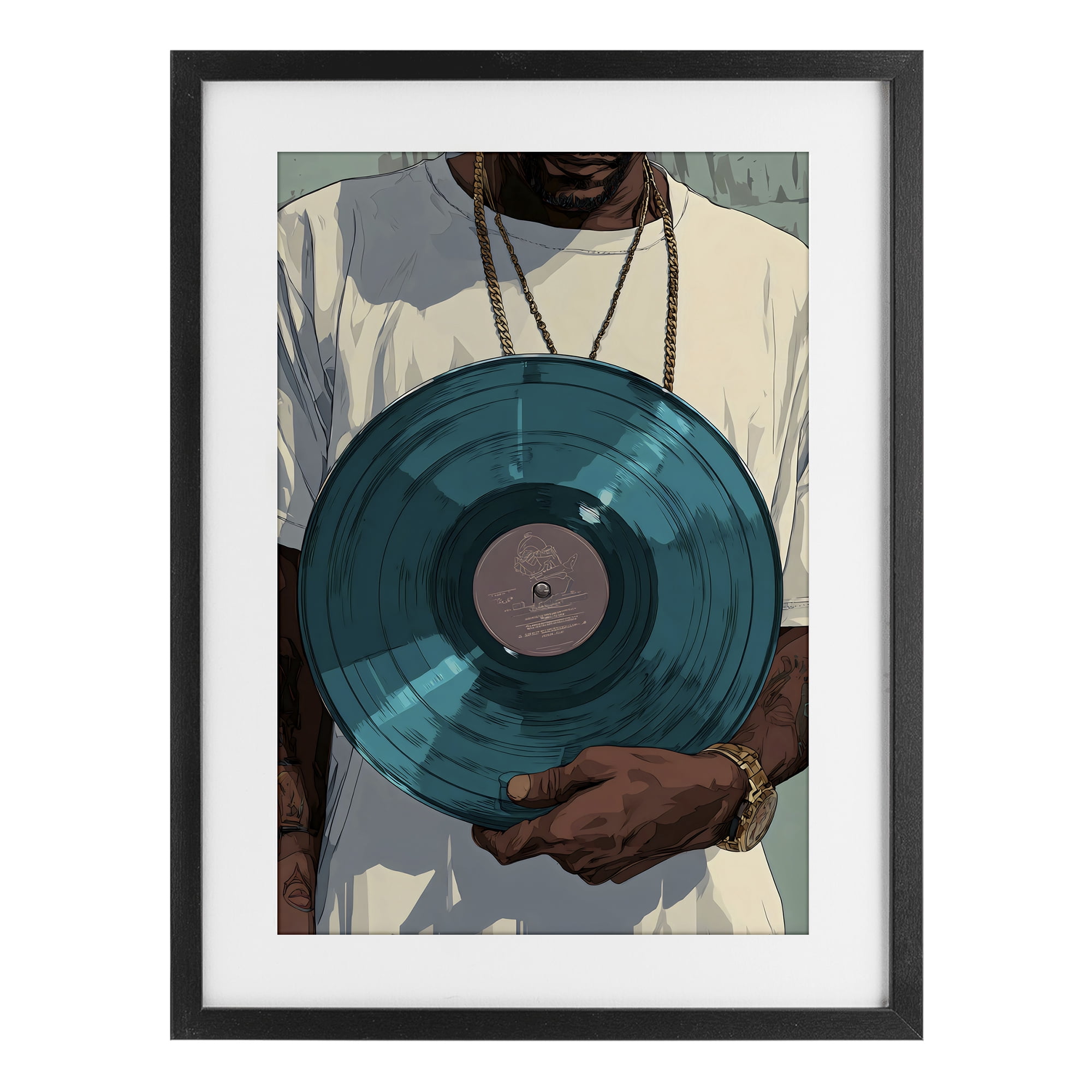 Stupell Industries Musician & Blue Music Record Black Framed Print Under Glass, design by Franklyn Gregory