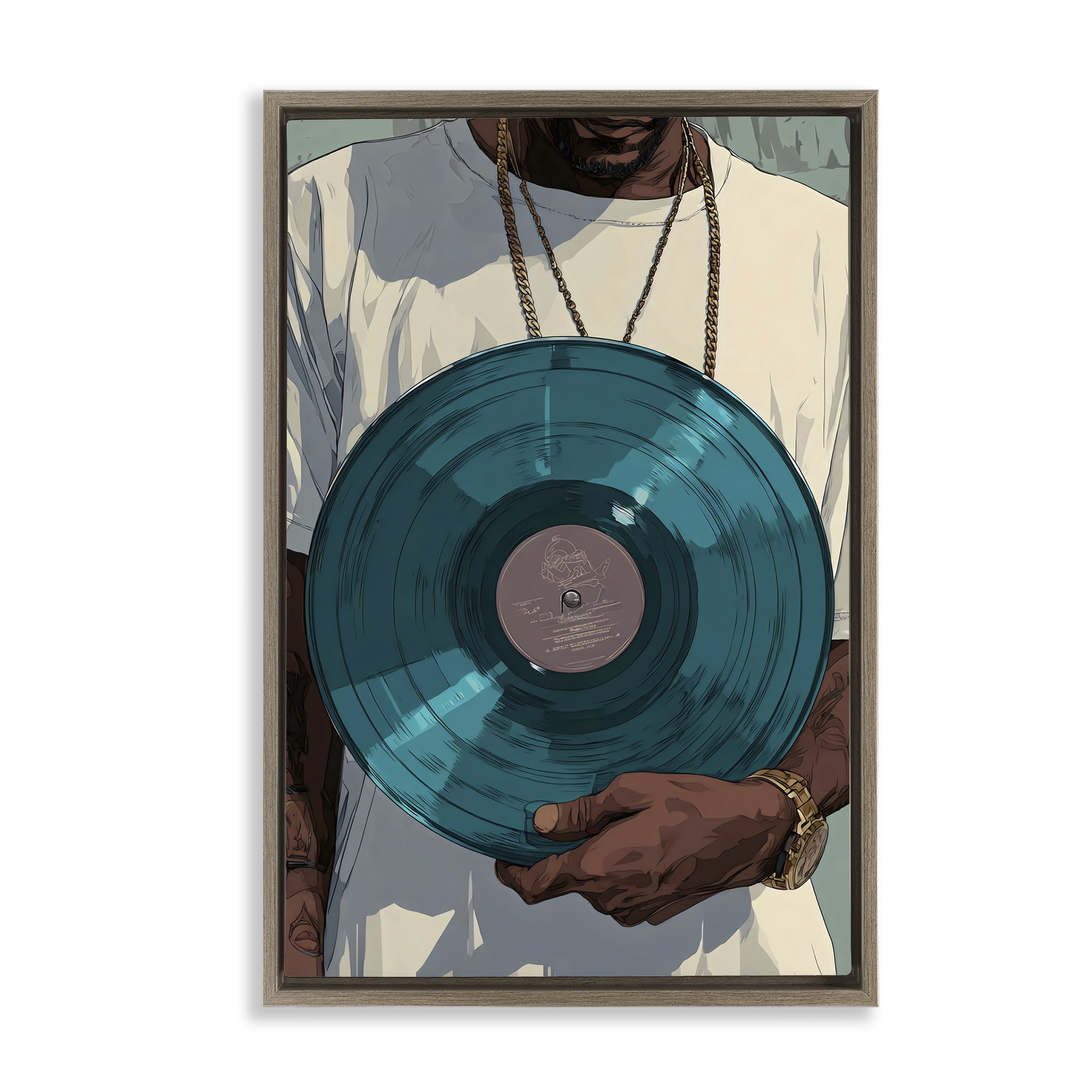 Stupell Industries Musician & Blue Music Record Brown Framed Floater Canvas Wall Art, design by Franklyn Gregory