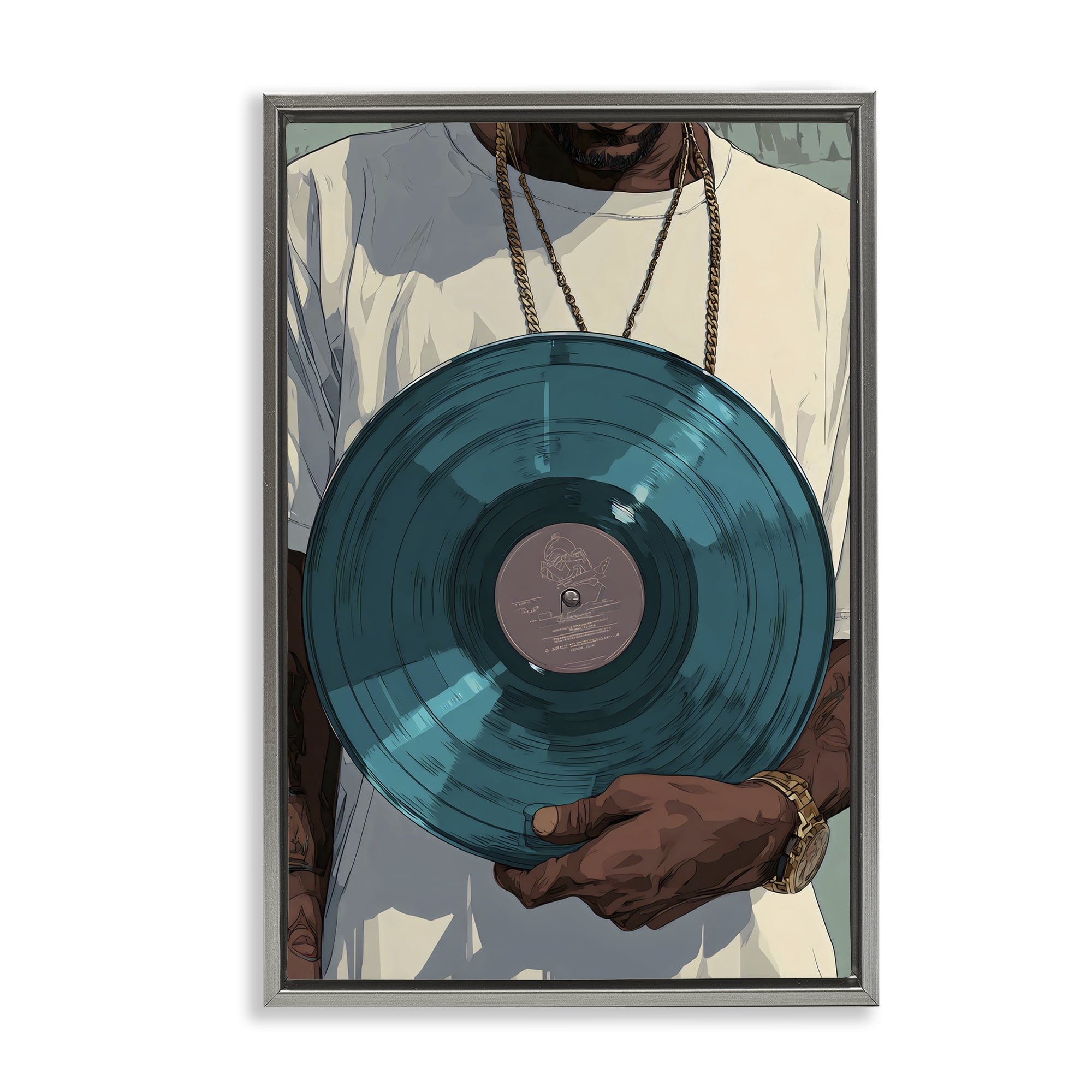 Stupell Industries Musician & Blue Music Record Gray Framed Floater Canvas Wall Art, design by Franklyn Gregory
