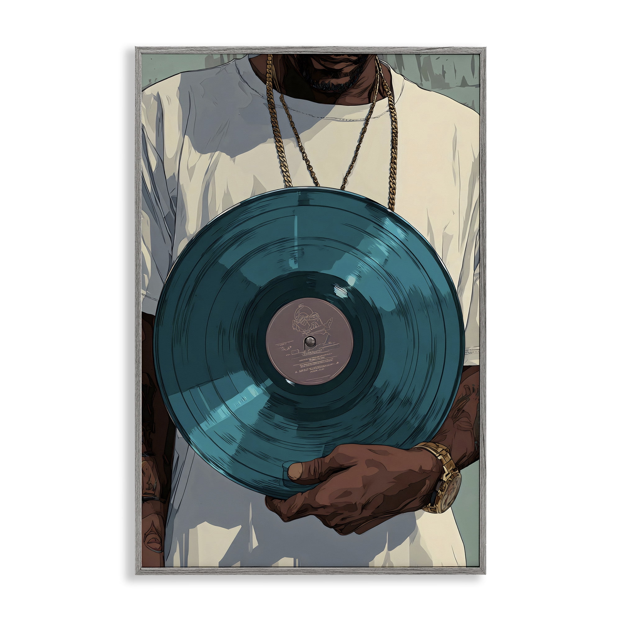 Stupell Industries Musician & Blue Music Record Gray Framed Giclee Art, design by Franklyn Gregory