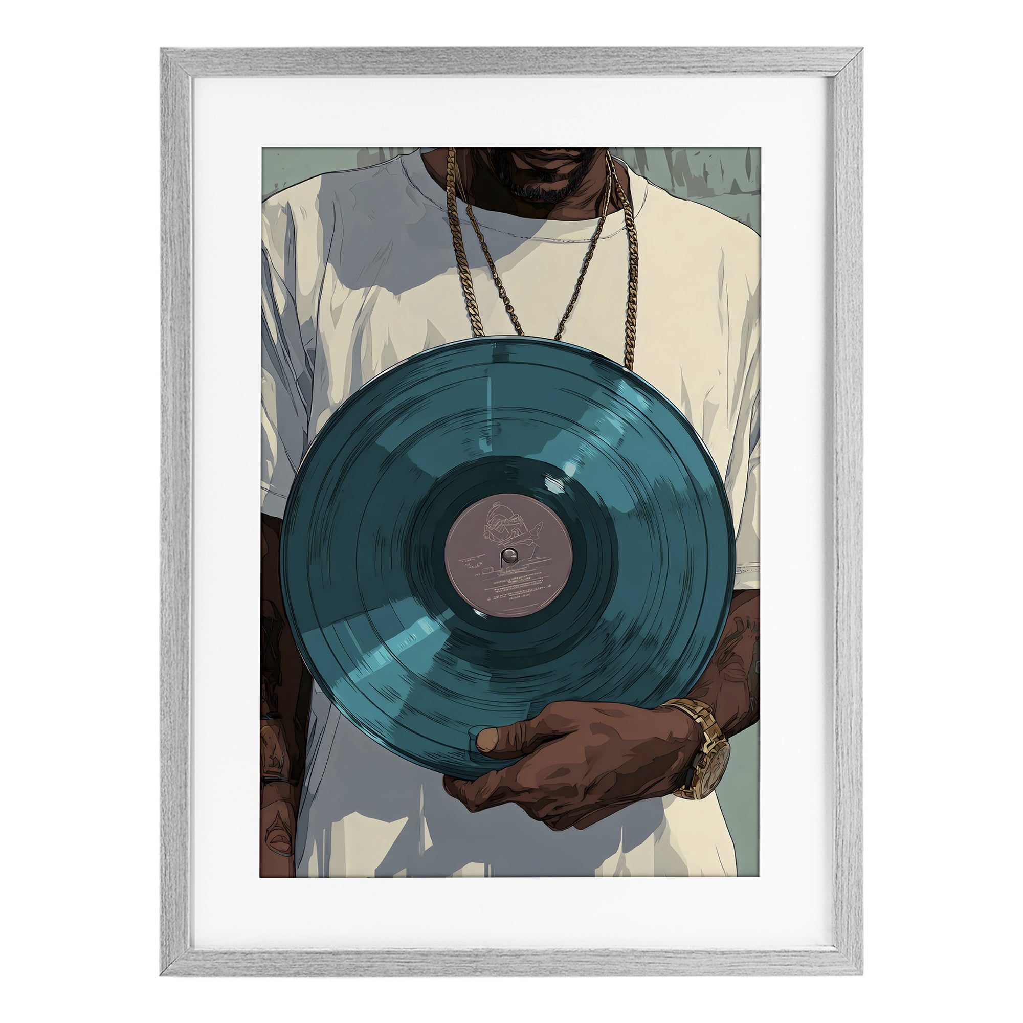 Stupell Industries Musician & Blue Music Record Gray Framed Print Under Glass, design by Franklyn Gregory