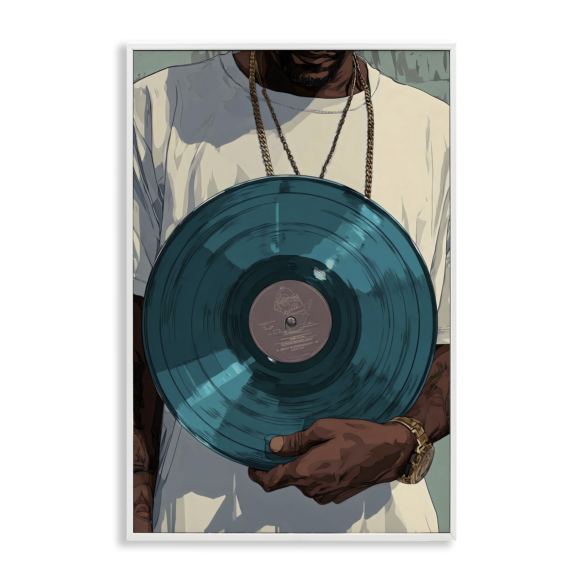 Stupell Industries Musician & Blue Music Record White Framed Giclee Art, design by Franklyn Gregory