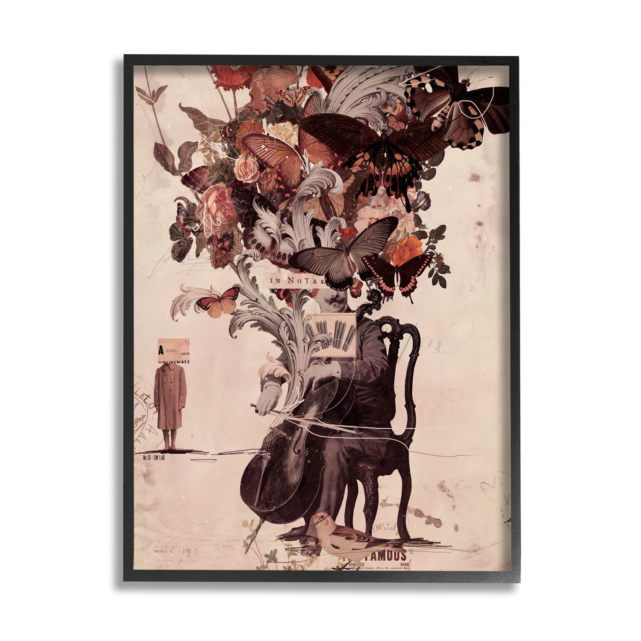 Stupell Industries Musician Butterfly Botanicals Collage Graphic Art Black Framed Art Print Wall Art, Design by Matheus Lopes Castro