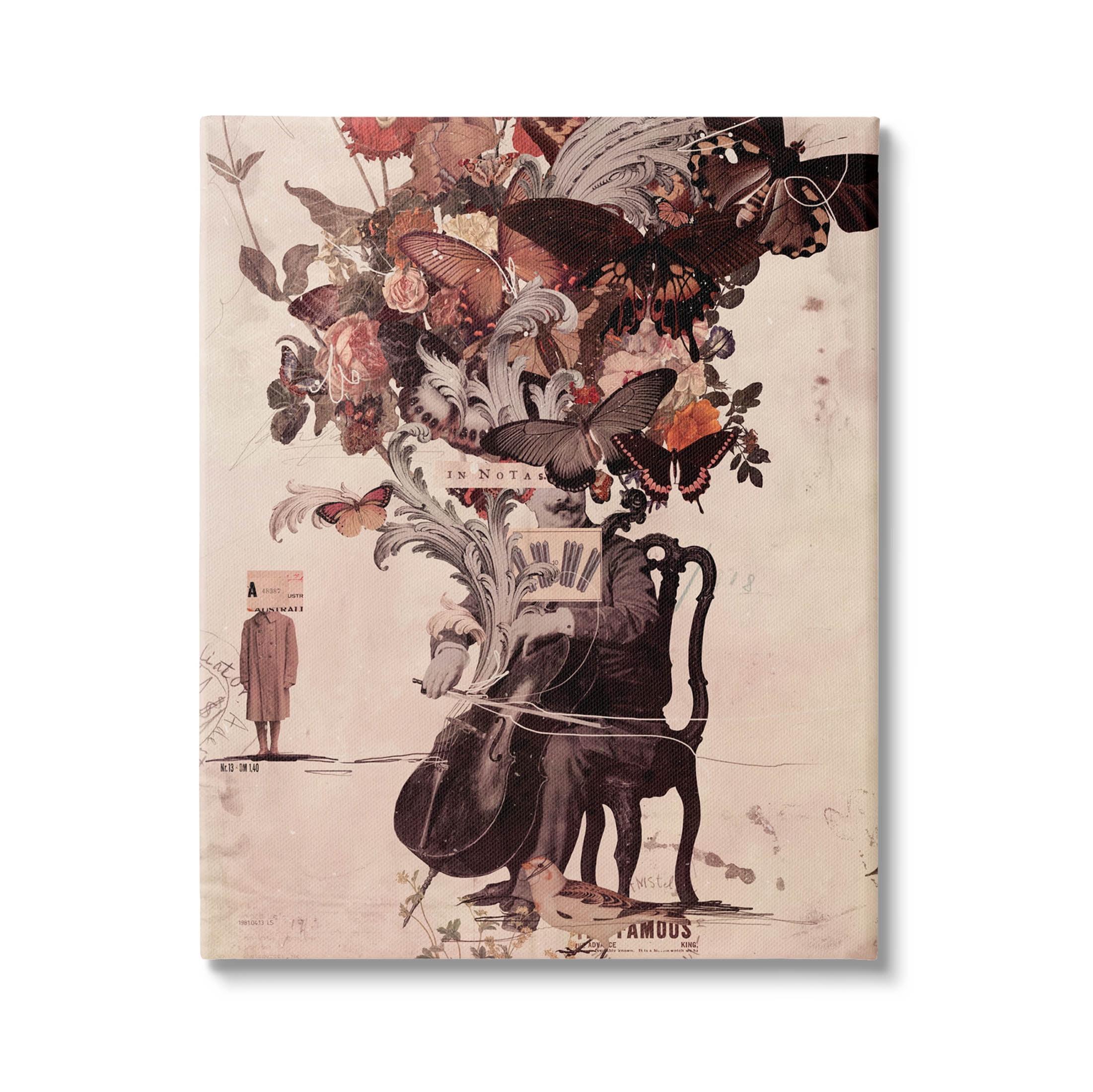 Stupell Industries Musician Butterfly Botanicals Collage Graphic Art Gallery Wrapped Canvas Print Wall Art, Design by Matheus Lopes Castro