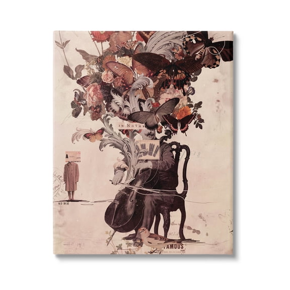 Stupell Industries Musician Butterfly Botanicals Collage Graphic Art Gallery Wrapped Canvas Print Wall Art, Design by Matheus Lopes Castro
