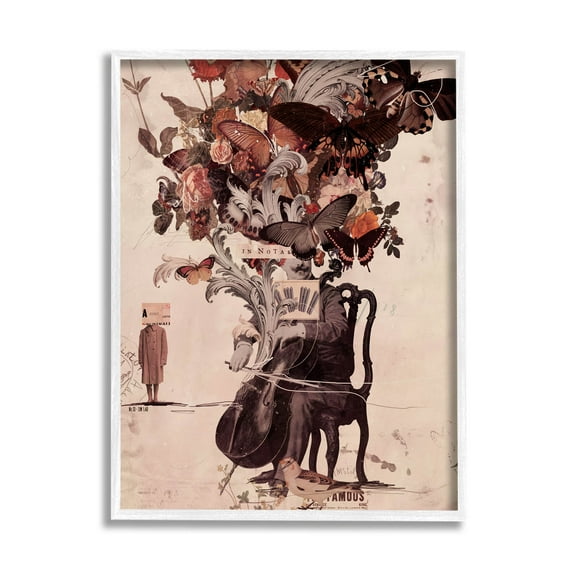 Stupell Industries Musician Butterfly Botanicals Collage Graphic Art White Framed Art Print Wall Art, Design by Matheus Lopes Castro