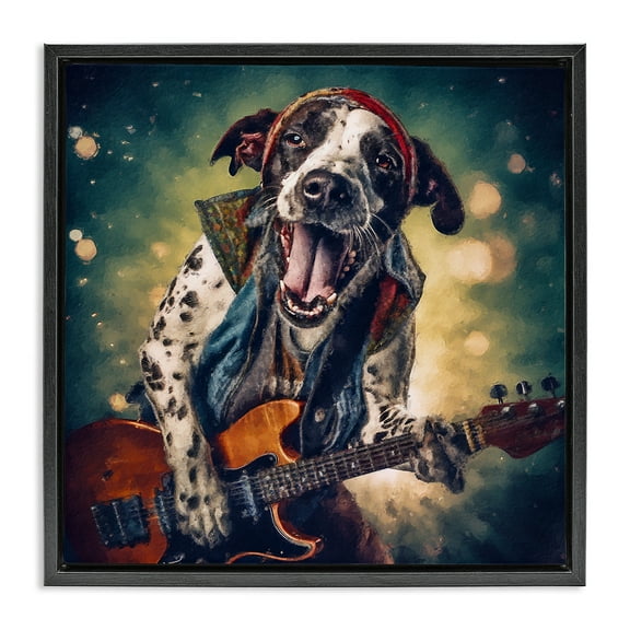 Stupell Industries Musician Dog Singing Animals Painting Black Floater Framed Canvas Art Print Wall Art, 18 x 18
