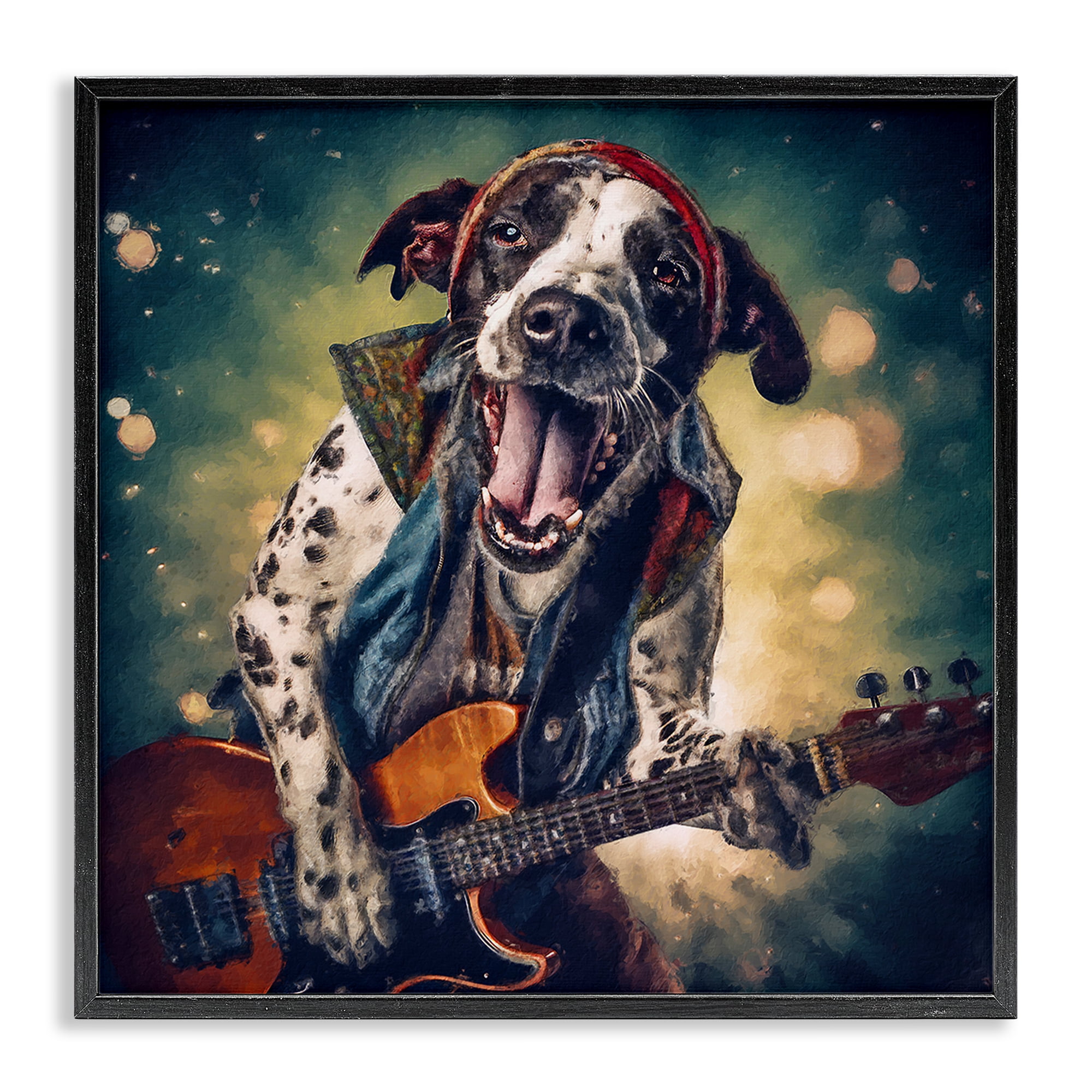 Stupell Industries Musician Dog Singing Animals Painting Black Framed Art Print Wall Art, 17 x 17