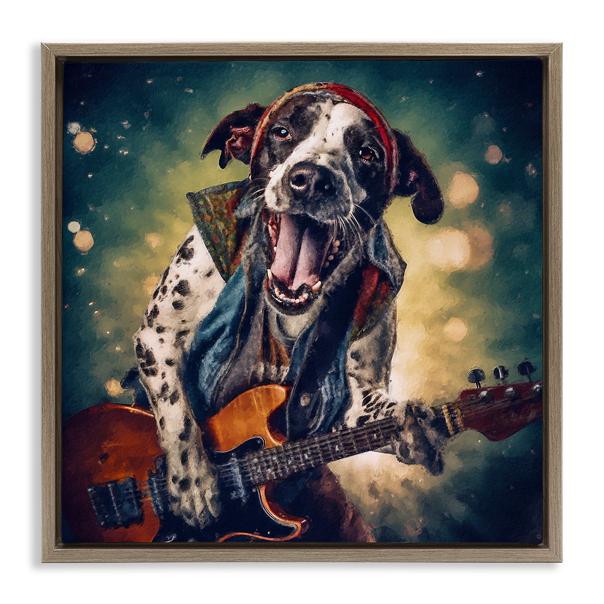 Stupell Industries Musician Dog Singing Animals Painting Brown Floater Framed Canvas Art Print Wall Art, 25 x 25