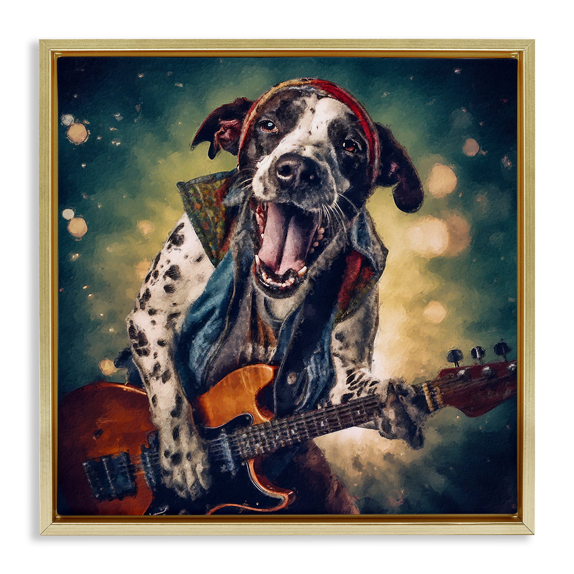 Stupell Industries Musician Dog Singing Animals Painting Gold Floater Framed Canvas Art Print Wall Art, 18 x 18