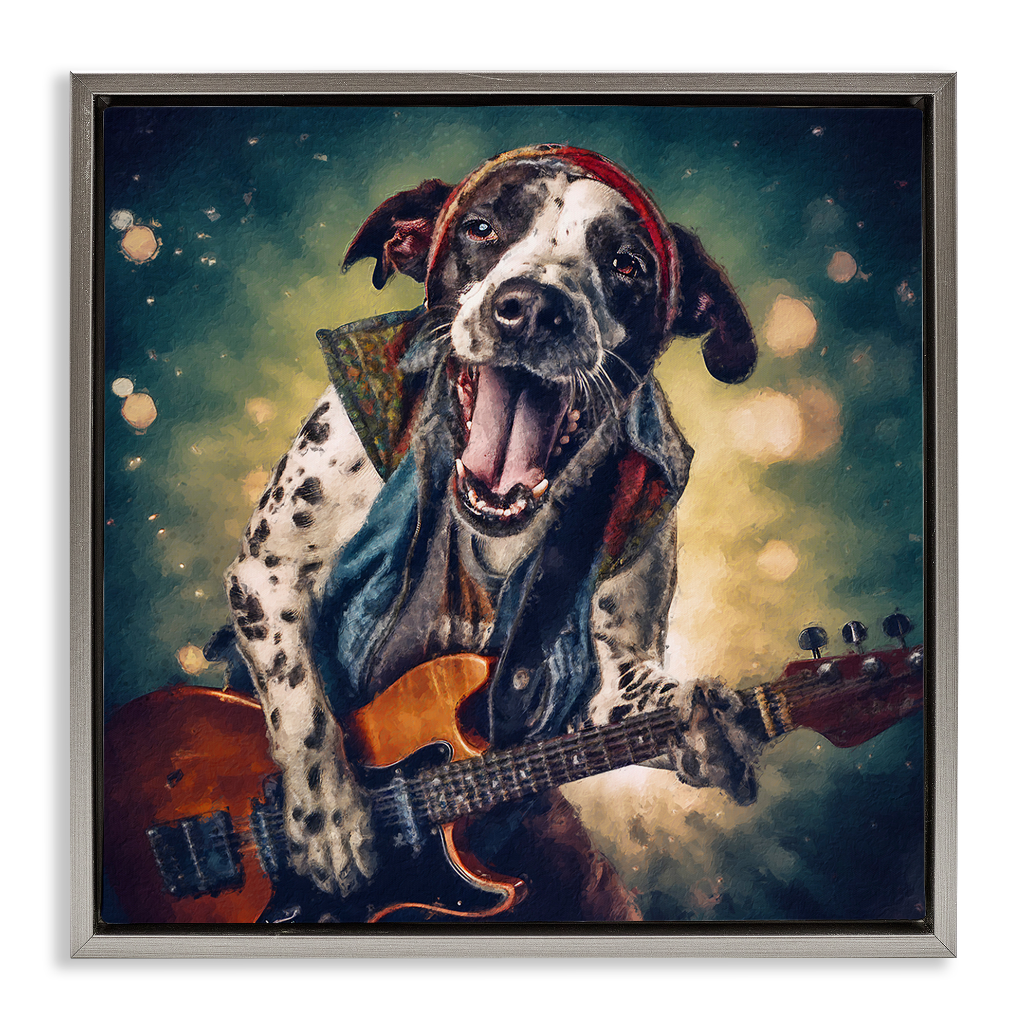 Stupell Industries Musician Dog Singing Animals Painting Gray Floater Framed Canvas Art Print Wall Art, 18 x 18